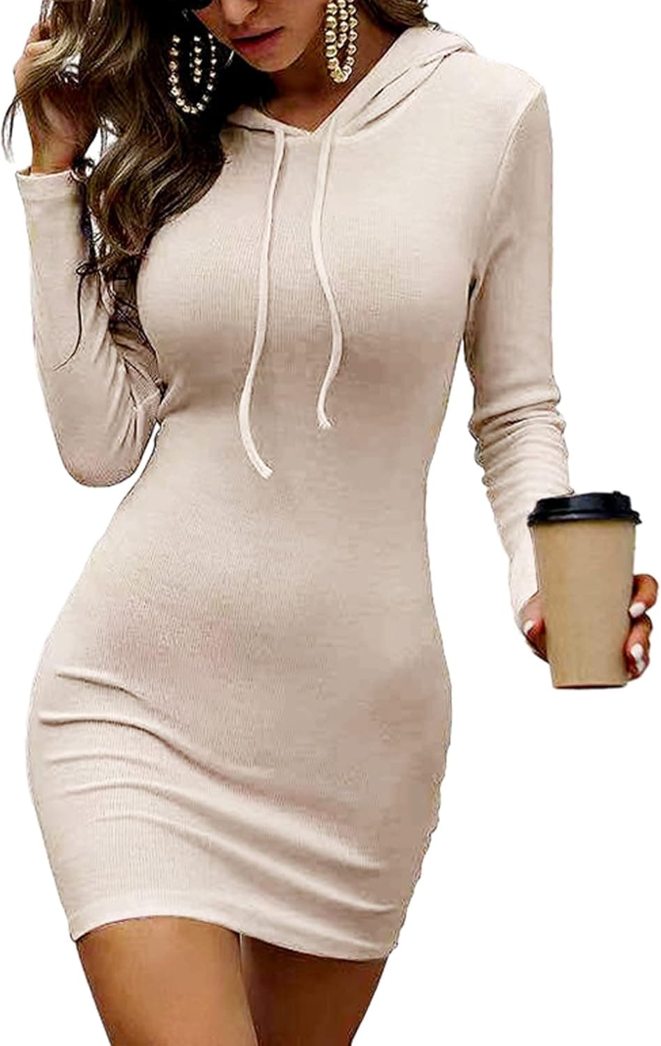 Women's Athletic Dress Long Sleeve Bodycon Dress Casual Hoodie Mini Dress Workout Dress