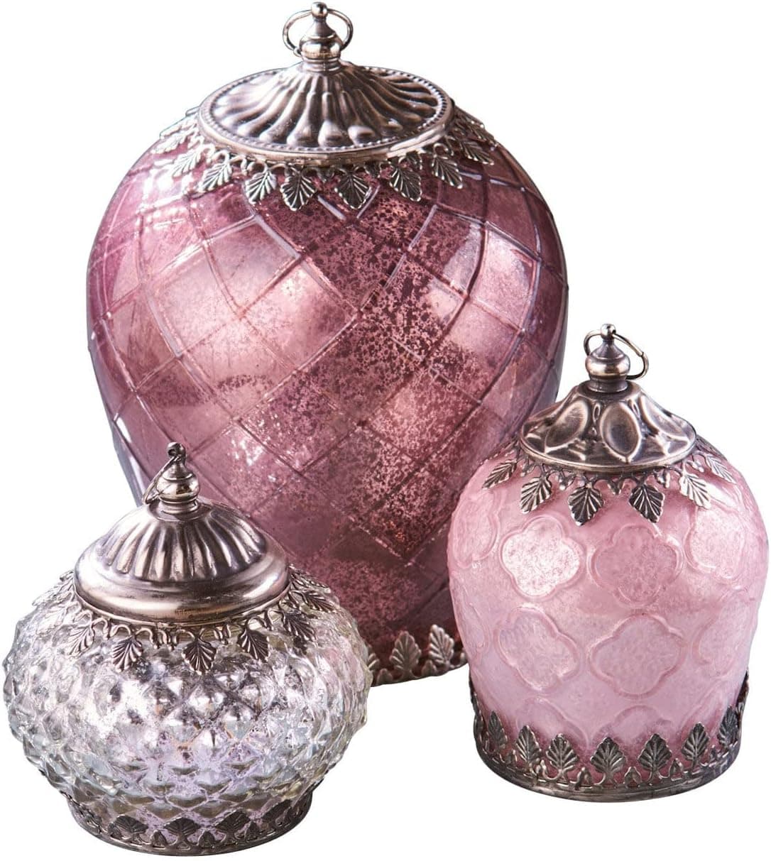 Art & Artifact Mercury Glass Lamps - Set of 3 Vintage Look Cordless LED Accent Lanterns, Nightlights