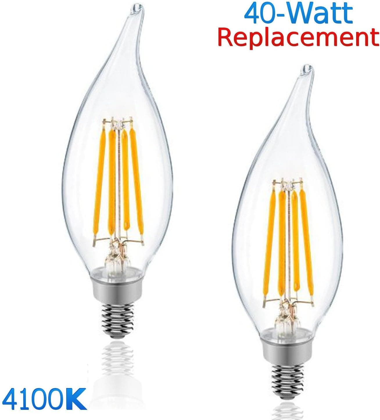 Luxrite LR21240 (2-Pack) 4W LED Filament Candelabra Bulb, 40W Equivalent LED Candle Bulb, Cool White 4100K, 350 Lumens, 270° Beam Spread, E12 Base