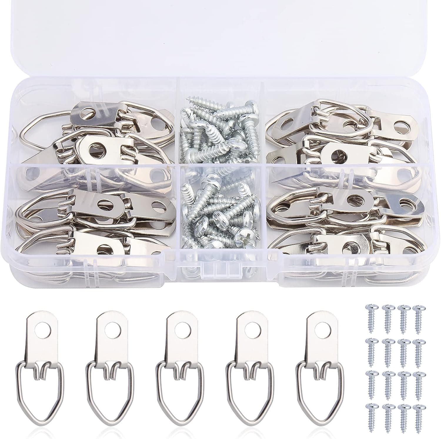 40 Sets D Ring Picture Hangers with Screws, Premium Small D Ring Hooks kit for Picture Hang Solutions, Hanging Painting Photos Pictures Frames Clock Artwork Mirrors