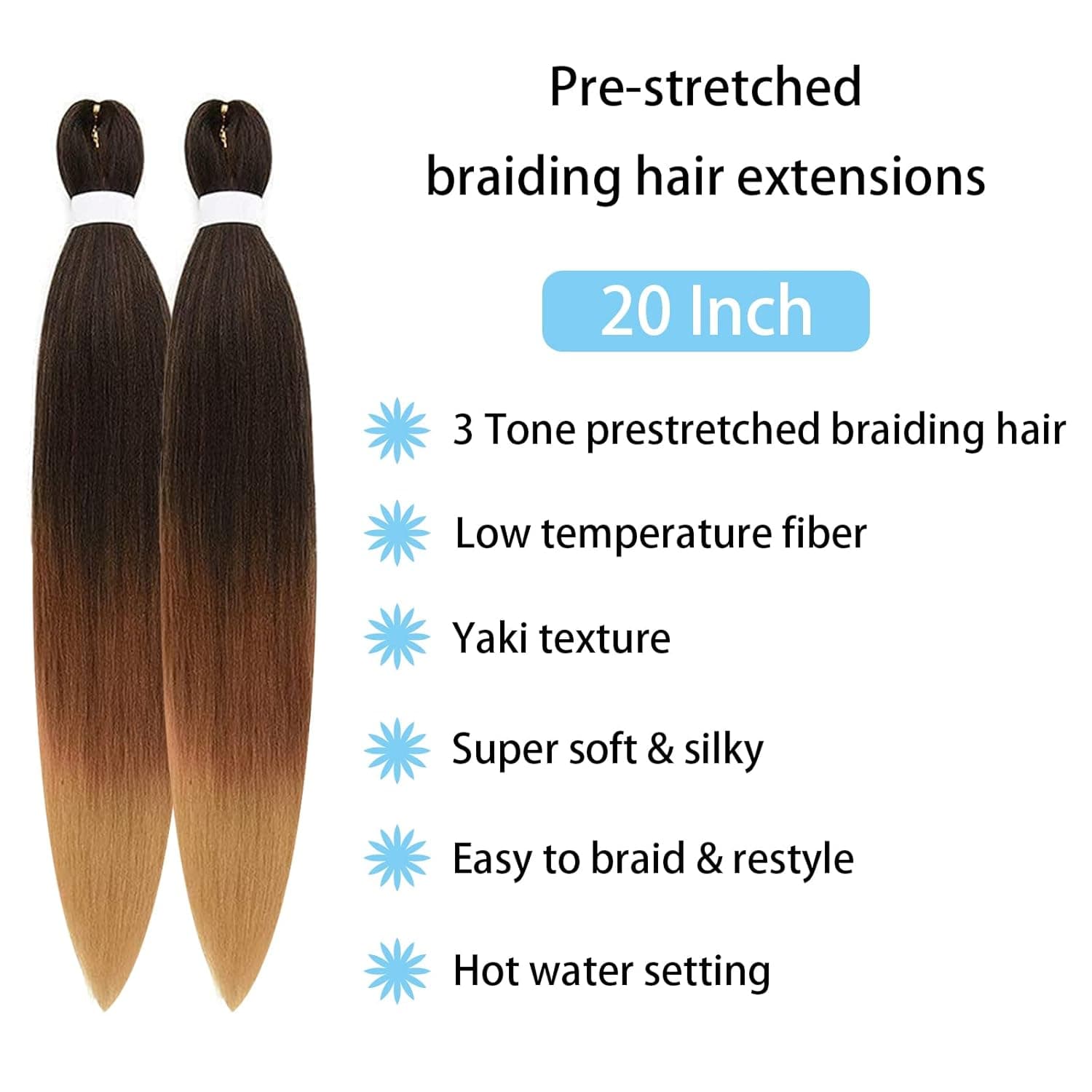 10 Packs 20 Inch Pre Stretched Easy Braiding Hair Ombre Braiding Hair Itch Free 3 Tone Soft Yaki Synthetic Hair Prestretched Ombre Braiding Hair for Black Women(20 Inch 1B/30/27)