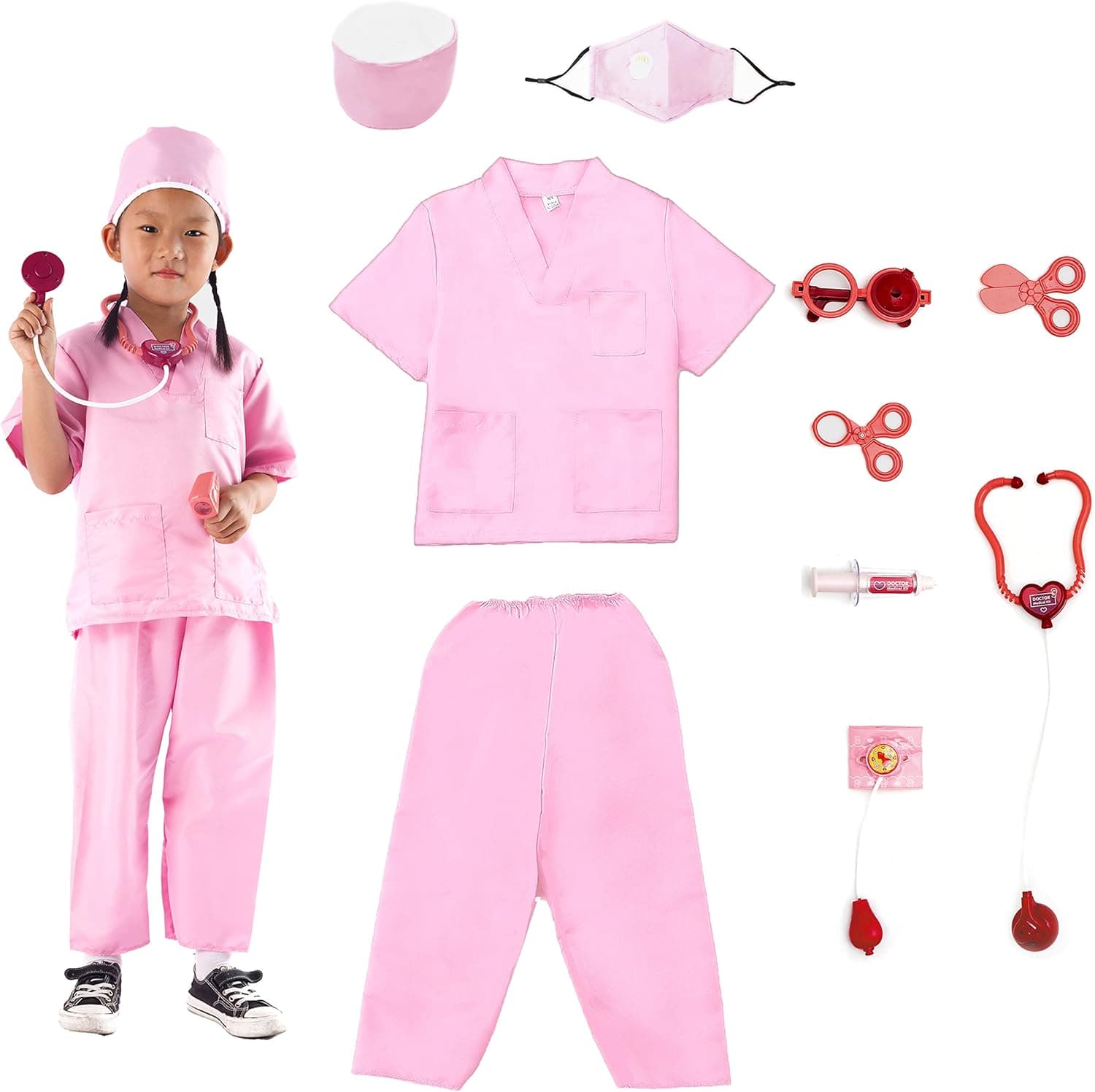 ZYKKGEY Kids Doctor Costume,Doctor Role Play Set and Accessories Doctor Role Play Dress Up Costume with hat,mask,stethophone