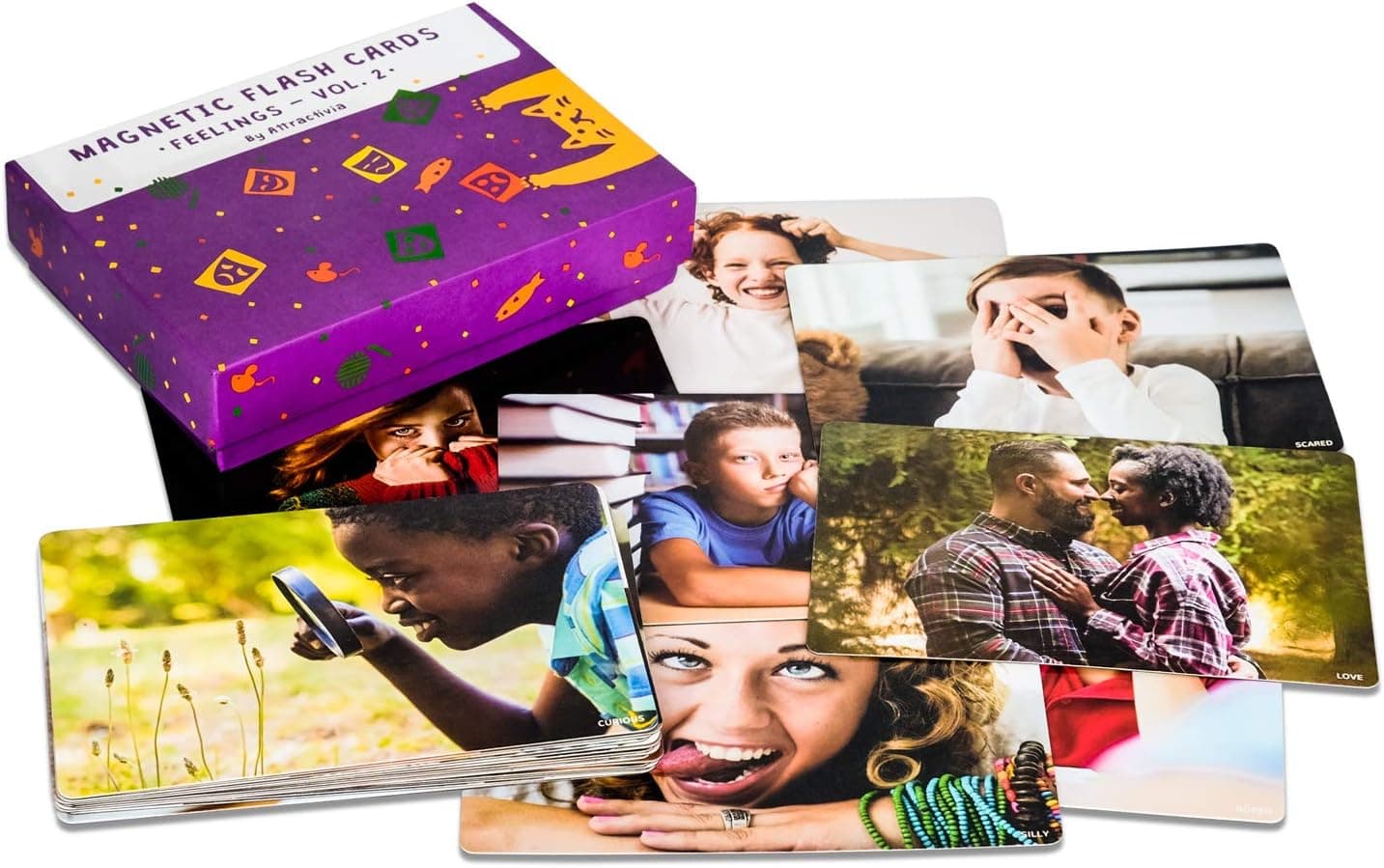 Attractivia Magnetic Flash Cards - 38 Sturdy Large Feelings Cards Vol. 2 - (Advanced Emotions) - for Teachers, Parents, Therapists