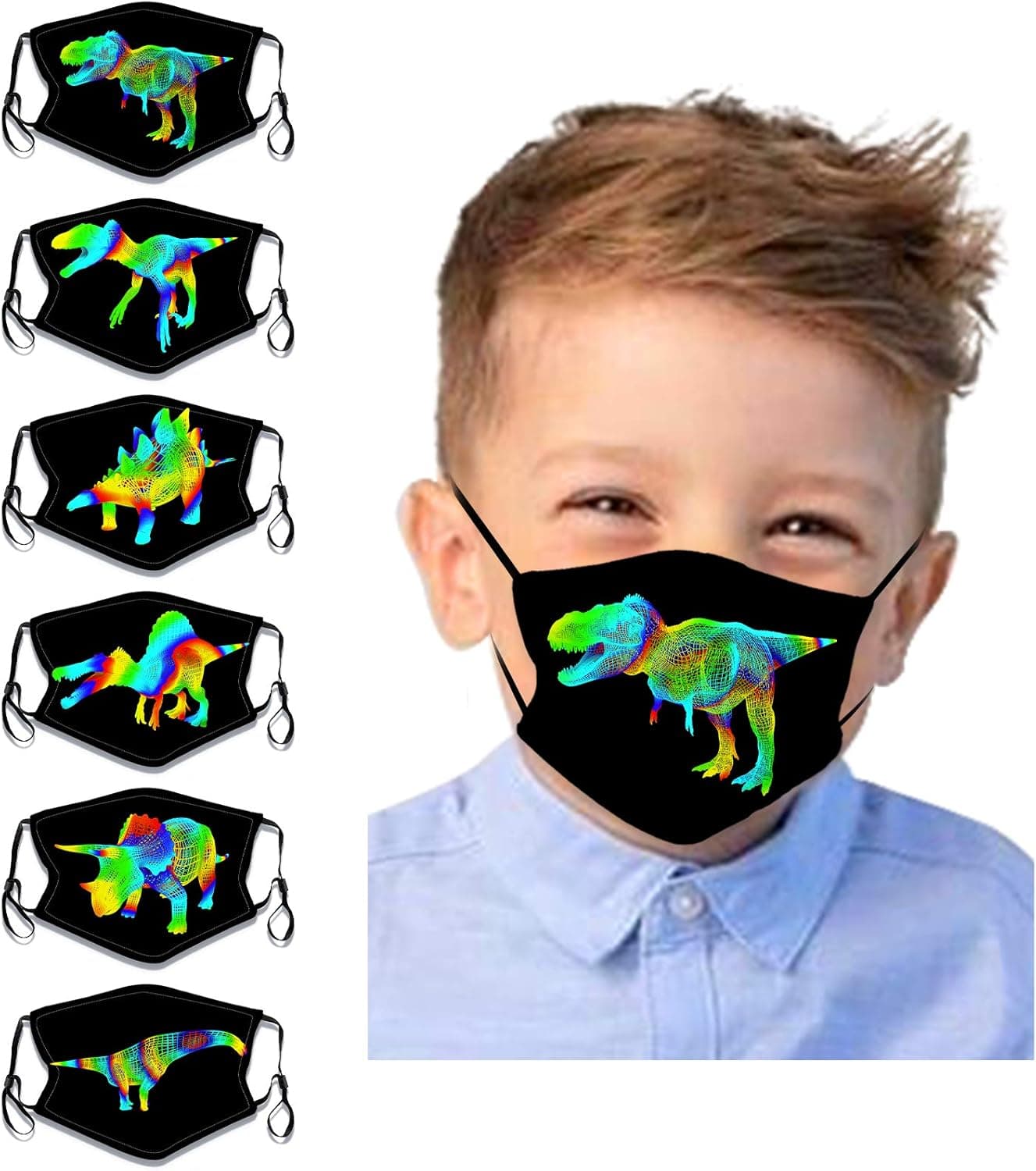 6Pcs Kids Washable Cute Cartoon Face Bandanas Reusable Cloth Face Dust Protection with Adjustable Ear Loops for Boys Girls