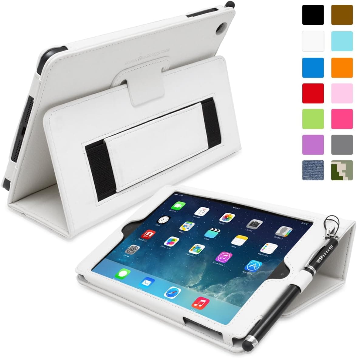 Snugg iPad Mini & Mini 2 Case - Smart Cover with Flip Stand & (White Leather) for Apple iPad Mini & Mini 2 with Retina