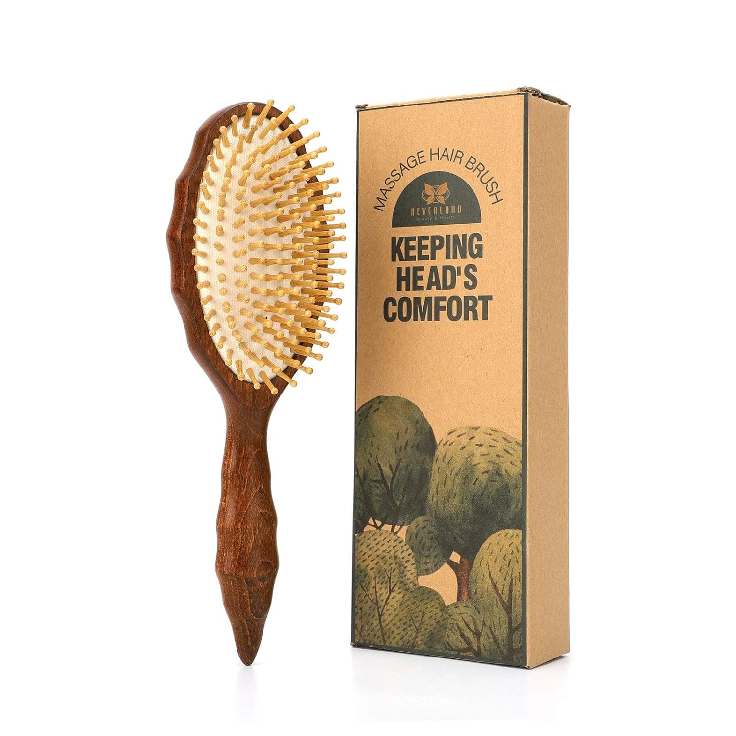 Neverland Hair Brush Wooden Bamboo Massage Hair Brush Air Cushion Hair Combs Oval Large Brush Anti-static for Detangling Comes With Hair Cleaner