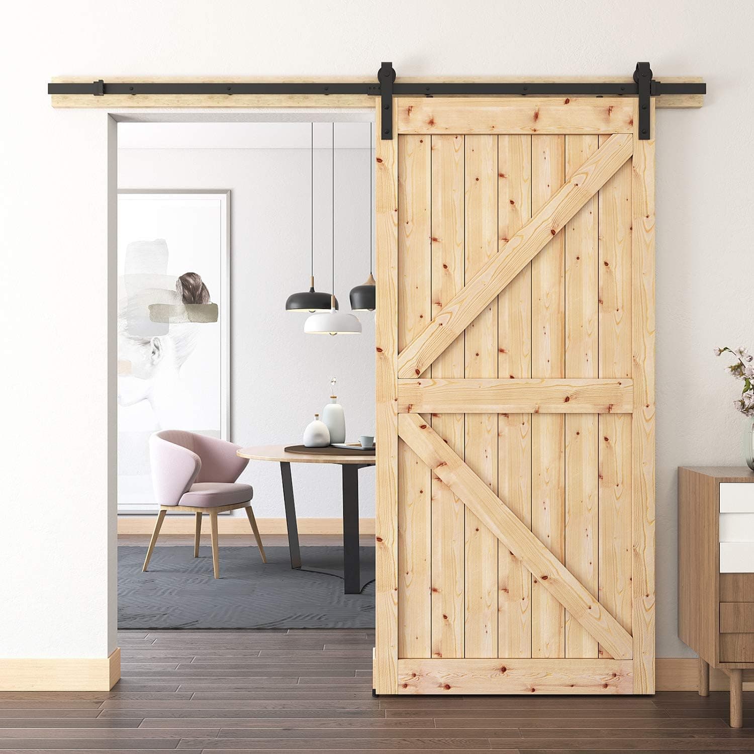 WBHome SDH-2438-BK 8FT Sliding Barn Door Hardware Kit Black Antique Smooth and Quiet Steel Track Set