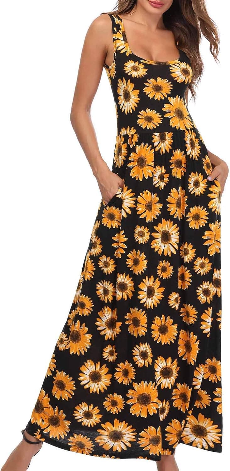 MSBASIC Summer Maxi Dress Floral Dress for Women Sunflower S