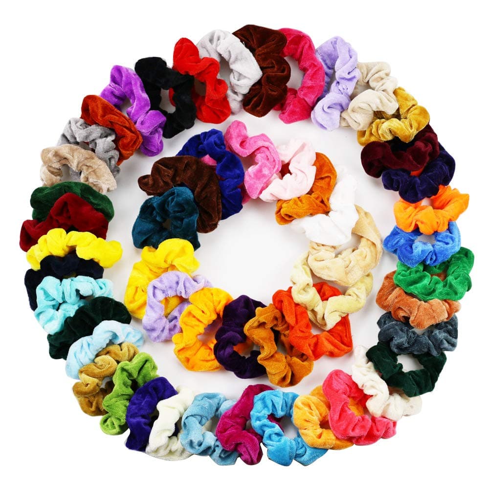 ZIZZON Velvet Scrunchies Elastics Hair Bands Scrunchy Hair Tie Ropes Hair Accessories for Women Girls 52pcs