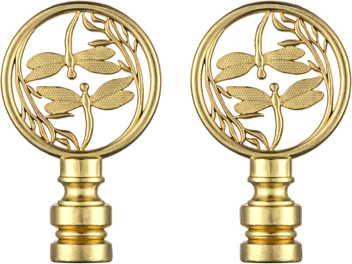 2 Packs Lamp Finial Cap Knob, Dragonfly Design Lamp Decoration for Lamp Shade, Polished Brass, 1-3/8 Inches
