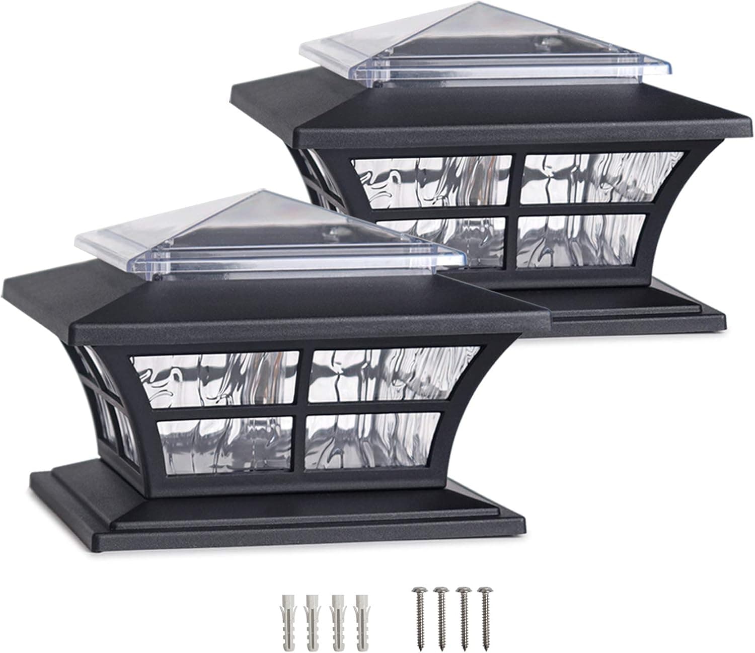 KMC LIGHTING KS4103QTX2 Solar Post Cap Lights Solar Post Lights 4X4 Solar Post Cap Lights Fit for Wooden Posts, 2 Pack