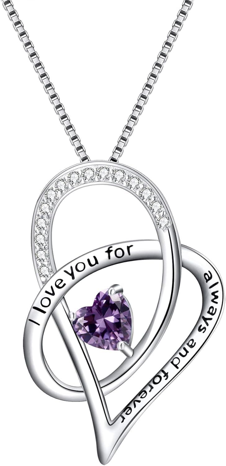 EVER FAITH Women's 925 Sterling Silver Zircon "I love you for always and forever" Heart Pendant Necklace