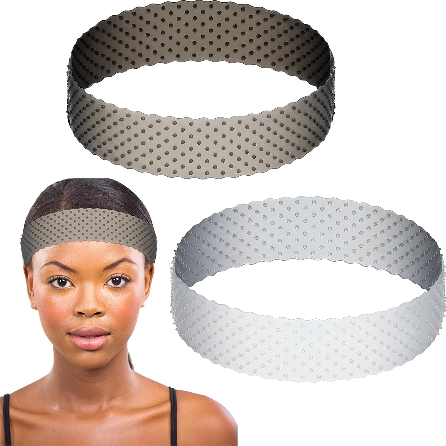 2 Pieces Wig Grip Band for Lace Front Non-slip Adjustable Silicone Wig Headband Seamless Wig Holder for Men Women Sports Yoga (Translucent White, Translucent Black)