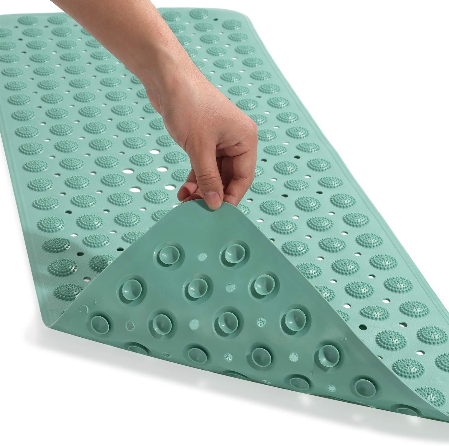Genenic Bathroom Tub Mat, 28" x 14" Non Slip Shower Bath Mat Bath Mat Round with Massage Point Suction Cups Drain Holes for Home Hotel Toilet Floor Tub Mat (Mint Green)