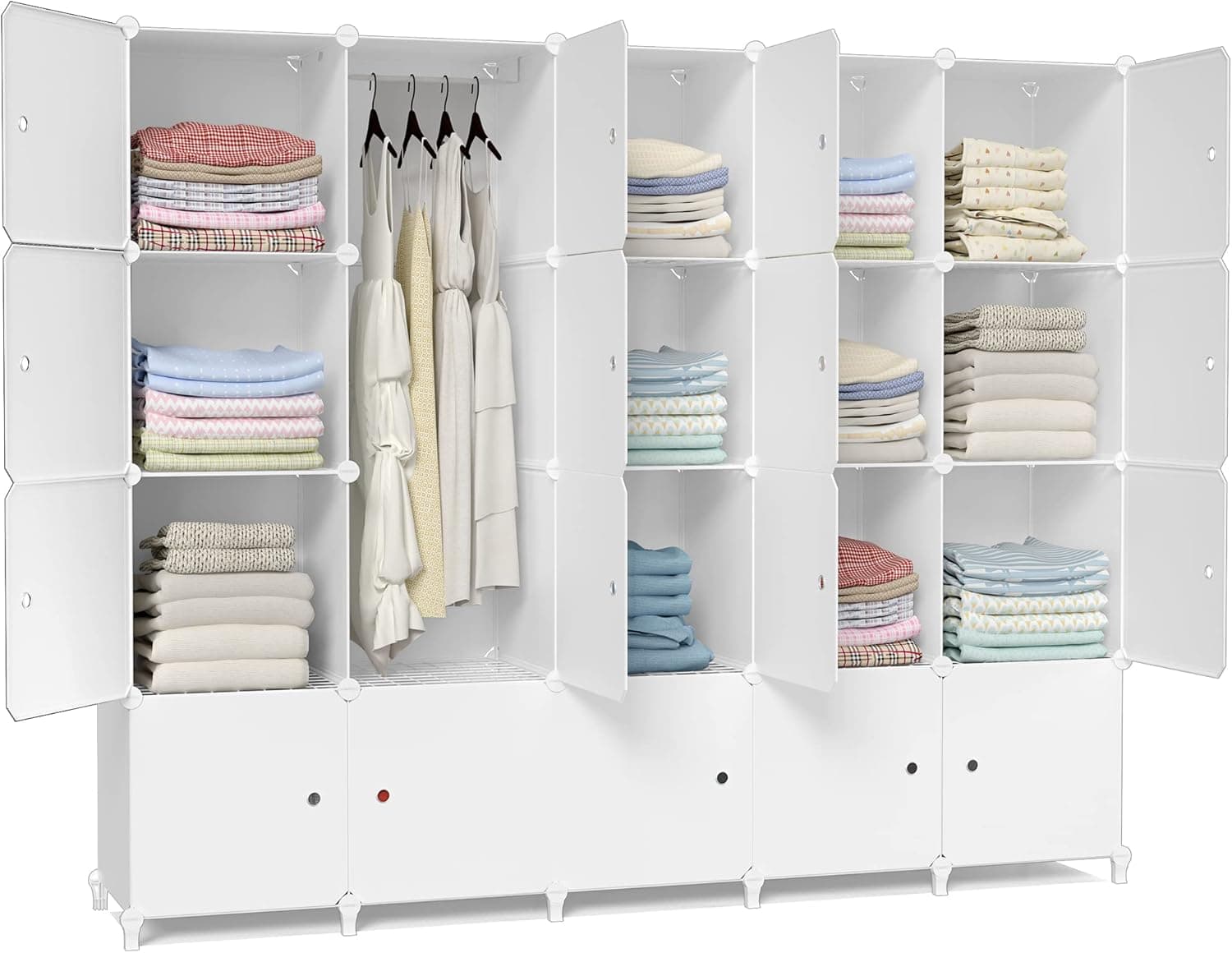HOMIDEC Cube Storage Organizer, Heavy Duty Portable Closet Wardrobe with Door, 58in Large Closet Organizers and Storage with Hanging Rod for Clothes Yarns Toys Books Tools(20 Cube White)