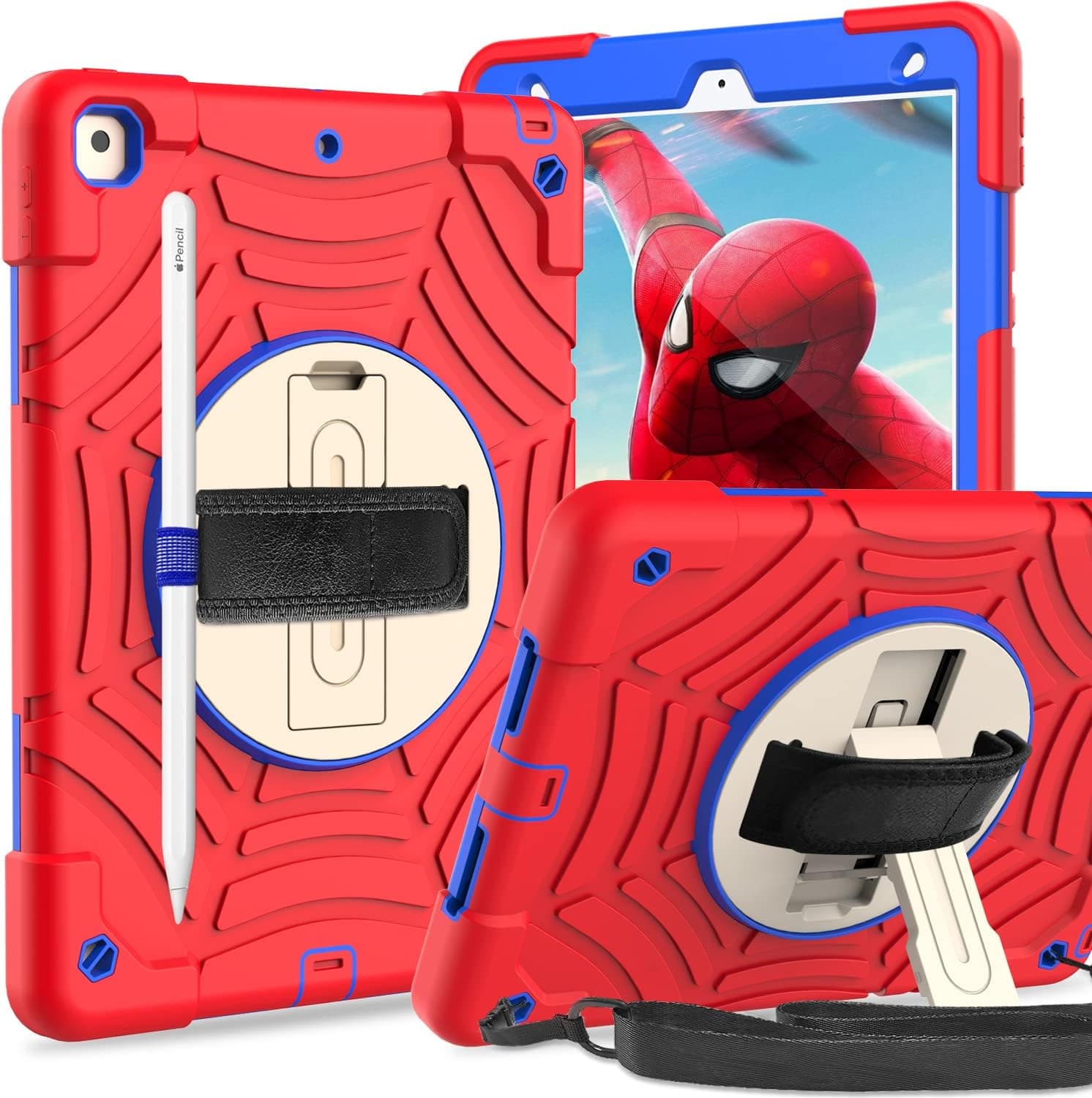 AVAWO iPad 9th/8th/7th Generation Case, iPad 10.2 Case (2021/2020/2019), [Built-in Screen Protector][Shoulder Strap][Swivel Kickstand] Shockproof Protective Kids Case for iPad 10.2 Inch 9/8/7 Gen, Red