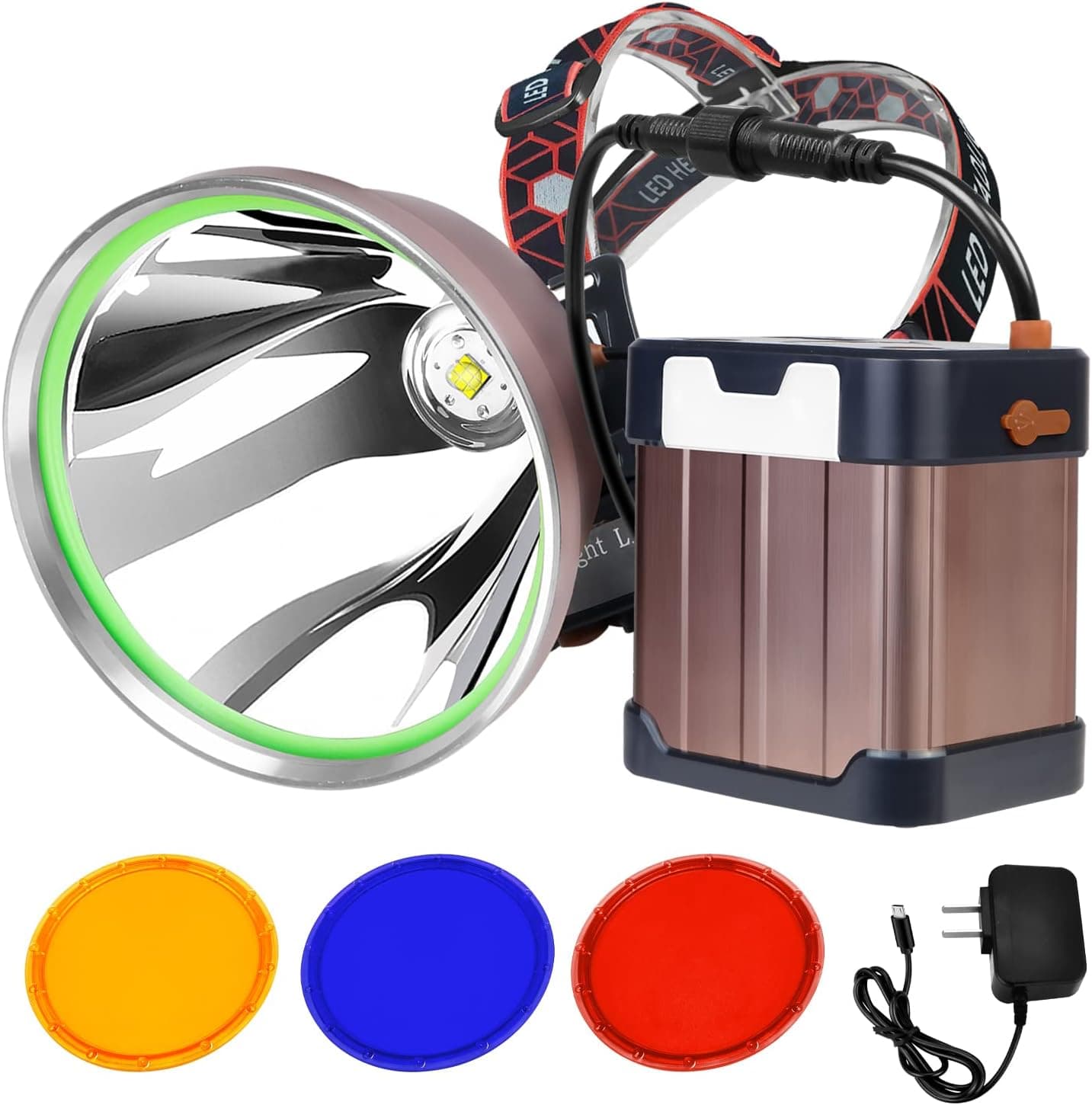 PINSAI Coon Hunting Lights High Power LED Headlamp Super Bright High Lumens 22000mAh Rechargeable Headlight Waterproof Head Spotlight Torch for Fishing Camping