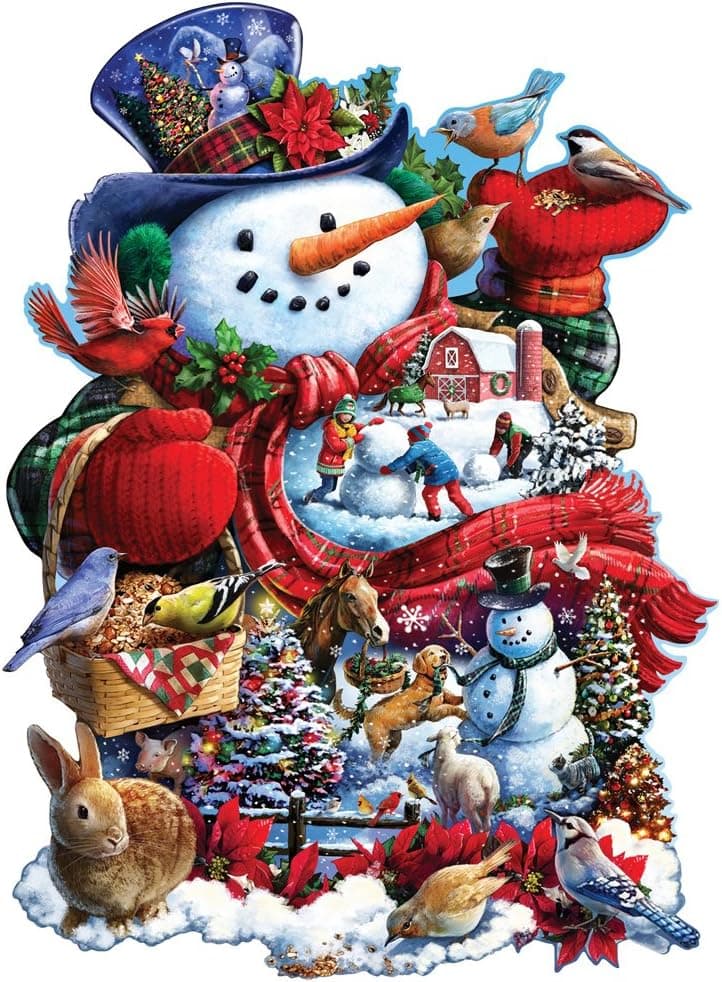 Bits and Pieces - 300 Piece Shaped Jigsaw Puzzle for Adults - Happy Holiday Snowman - 300 pc Christmas Jigsaw by Artist Larry Jones