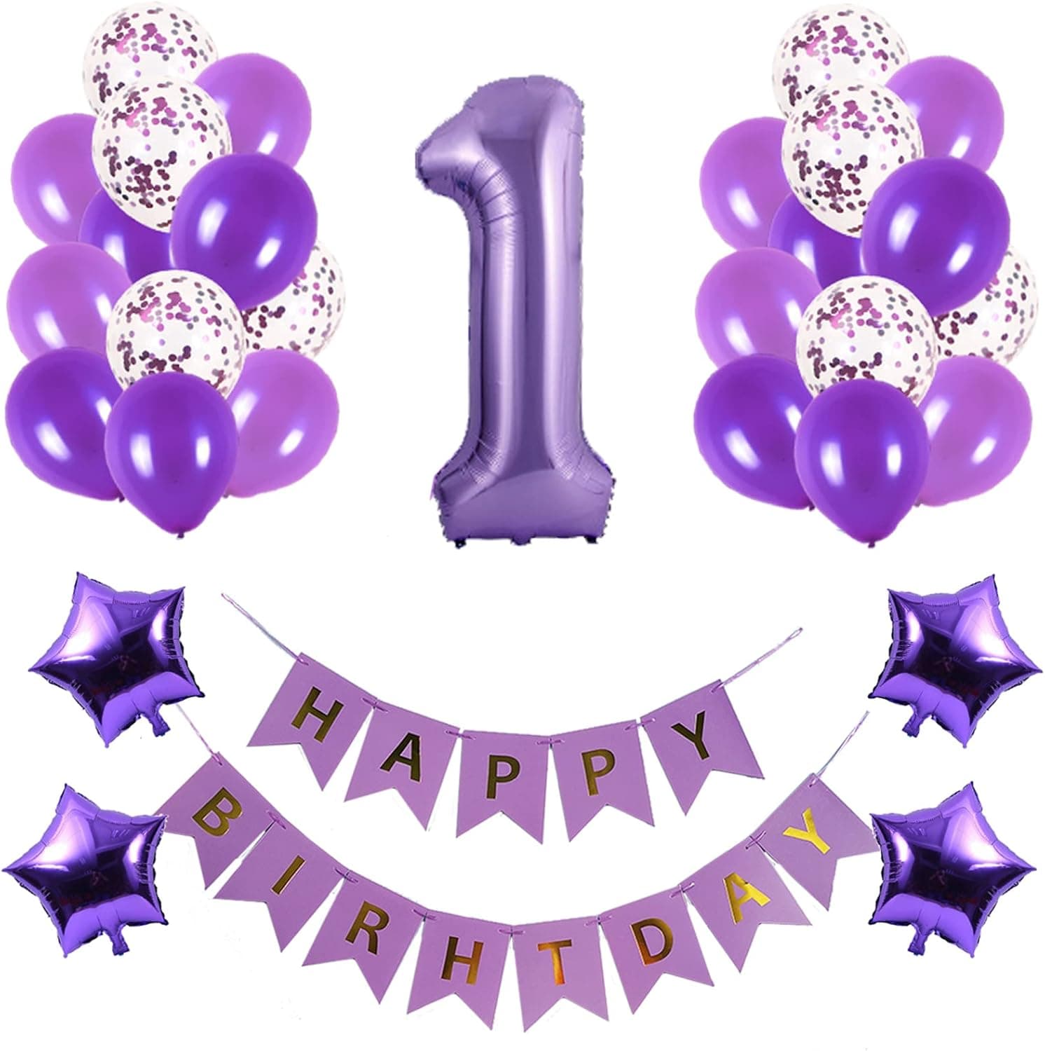 1th Birthday Party Decorations Kit Happy Birthday Banner with Number 1 Birthday Balloons for Birthday Party Supplies 1th Purple Birthday Party Pack Party Favors
