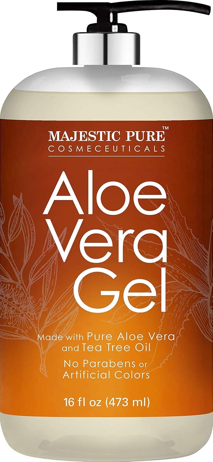 MAJESTIC PURE Aloe Vera Gel with Tea Tree Essential Oil Pure Aloe Vera Gel Moisturizes and Nourishes Skin - Soothes Sunburn, Bites, Rashes, Small Cuts & Eczema - (Packaging May Vary) - 16 fl oz