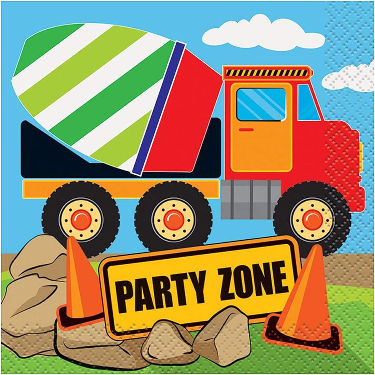Unique Construction Truck Beverage Paper Napkins | 5" x 5" | 16 Pcs, 10" x 10", Multi