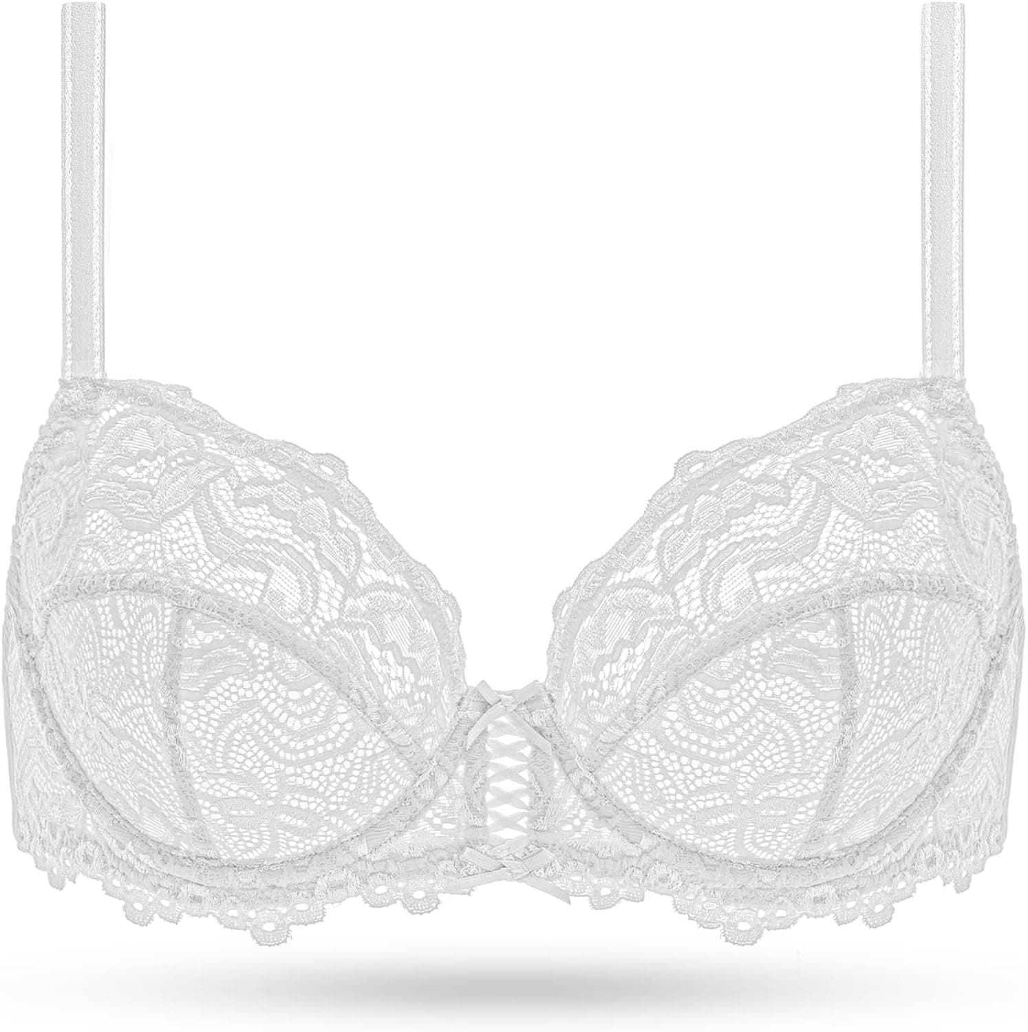 Deyllo Women’s Sheer Lace Bra Underwire Unlined Bra Full Coverage Non Padded