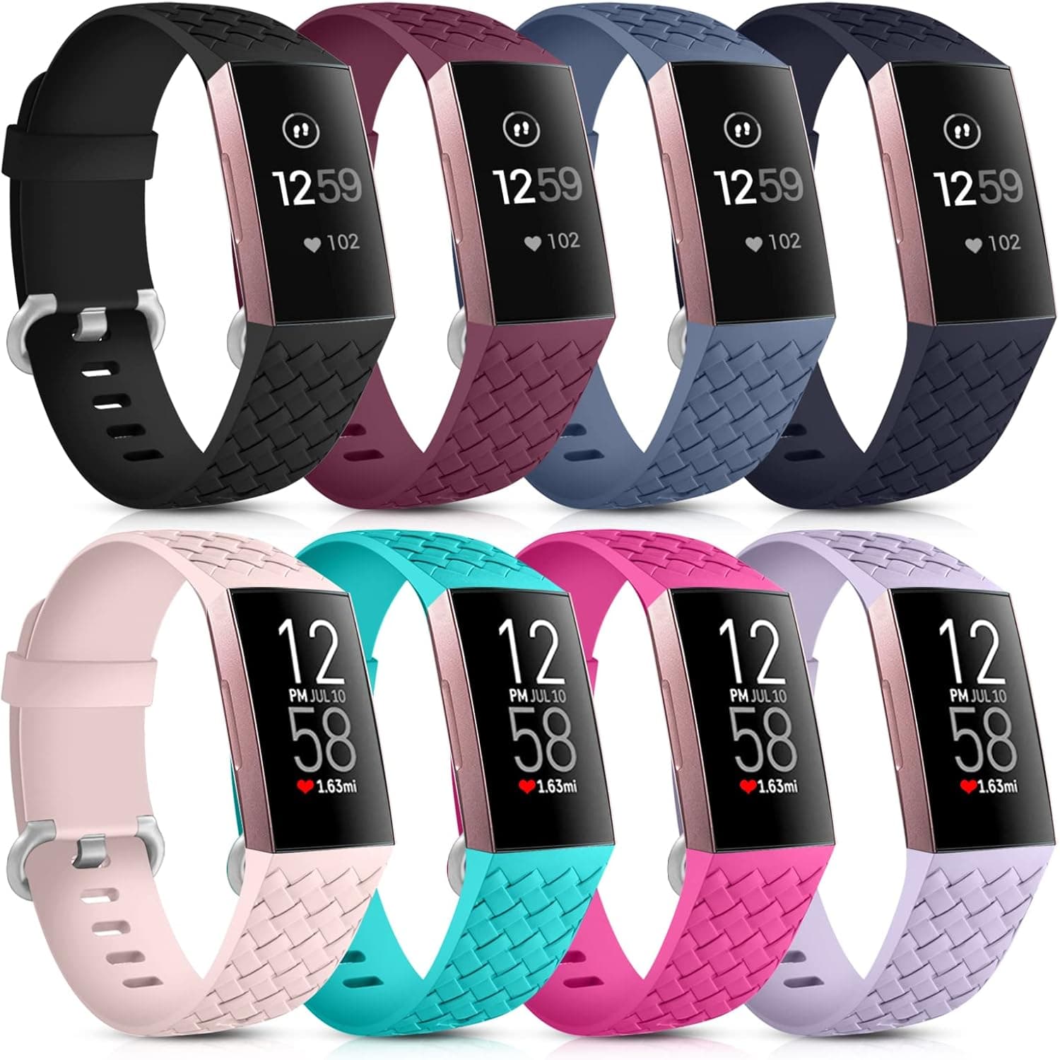 GEAK Weave Design Bands Compatible with Fitbit Charge 3 Bands/Charge 4 Bands for Women, Soft Silicone Weaven Pattern Sports Wristbands for Fitbit Charge 3/Charge 4/Charge 3 SE Women Men 8 Pack