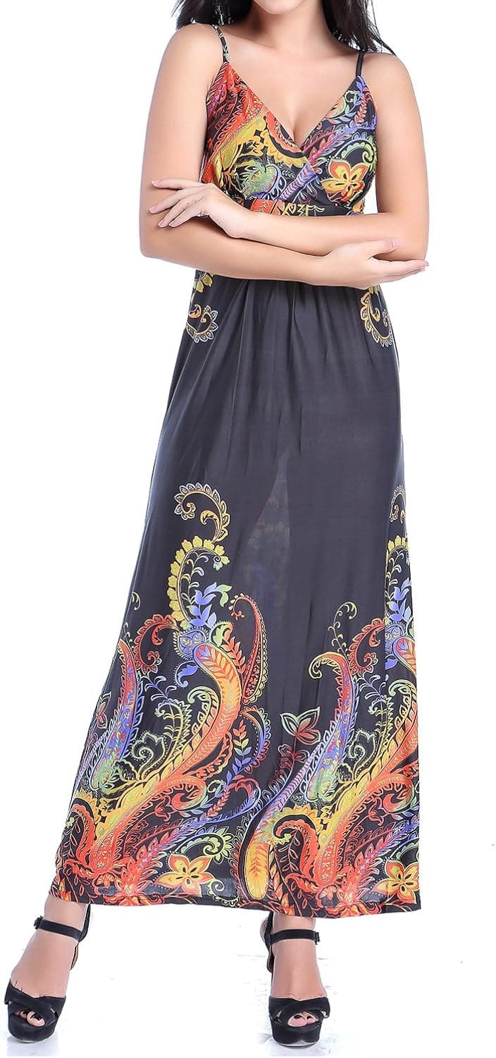 V28 Women V-neck Cap Sleeve Empire Waist Over Sized Maxi Casual Beach Dress