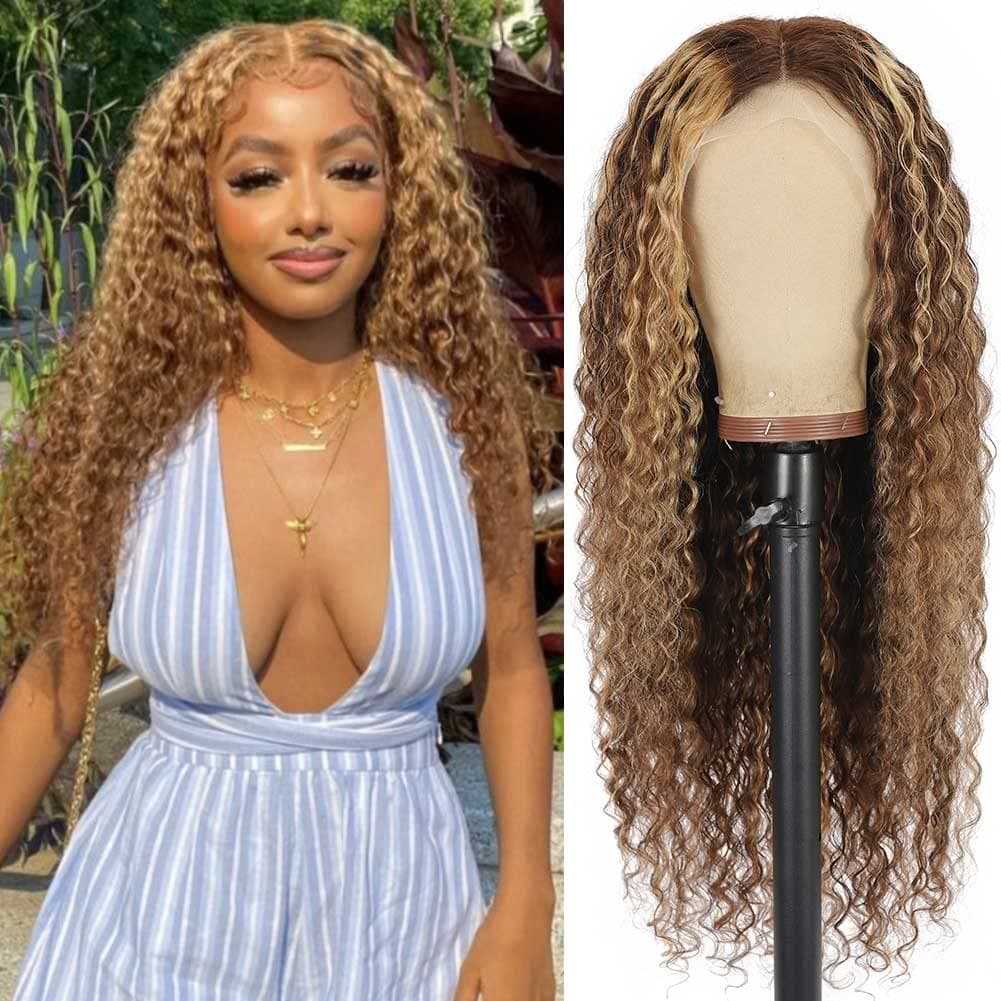 Ayiyi Ombre Highlight Lace Front Wigs Human Hair with Baby Hair 180 Density Deep Wave Human Hair Wigs 13x4 HD Transparent Lace Frontal Wigs For Black Women Human Hair(26 Inch, 4/27)