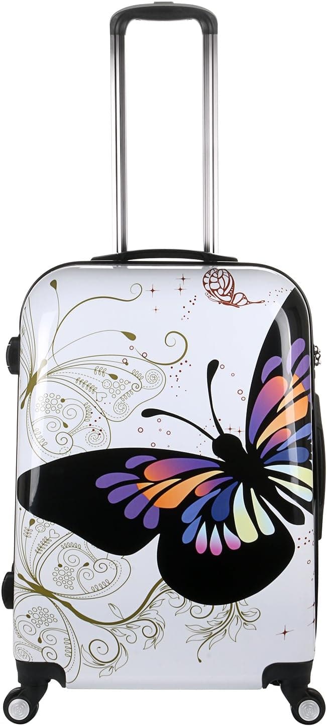 Baisidai24" 4 Wheels PC Spinner Suitcase ButterflyTravel Luggage (White butterfly, 24")