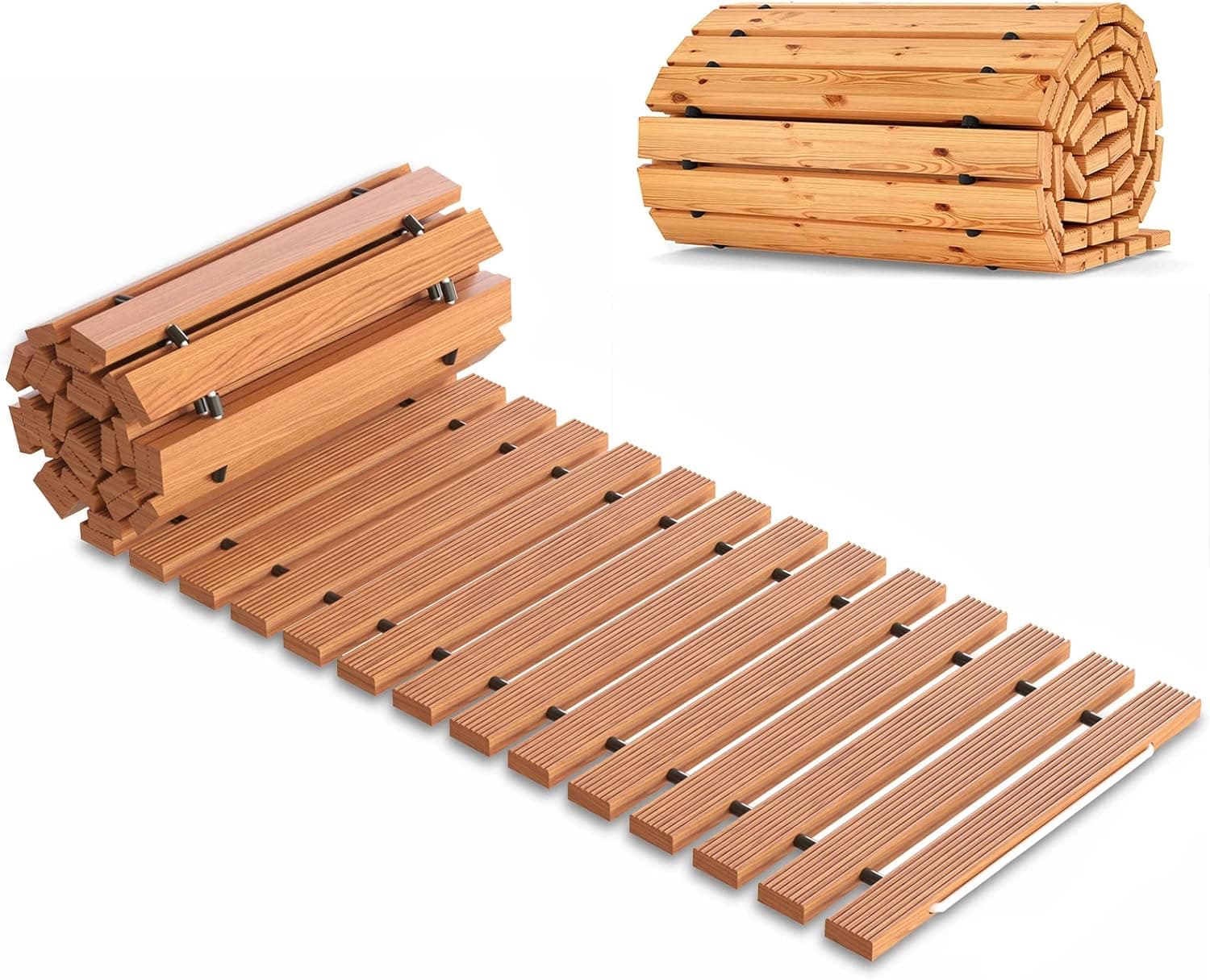 Kerrogee 8' Wooden Garden Pathway, Outdoor Roll Out Weather Resistant Straight Walkway for Outdoor, Patio Decorative, Stepping Stones Outdoor Made of Natural Fir Hardwood
