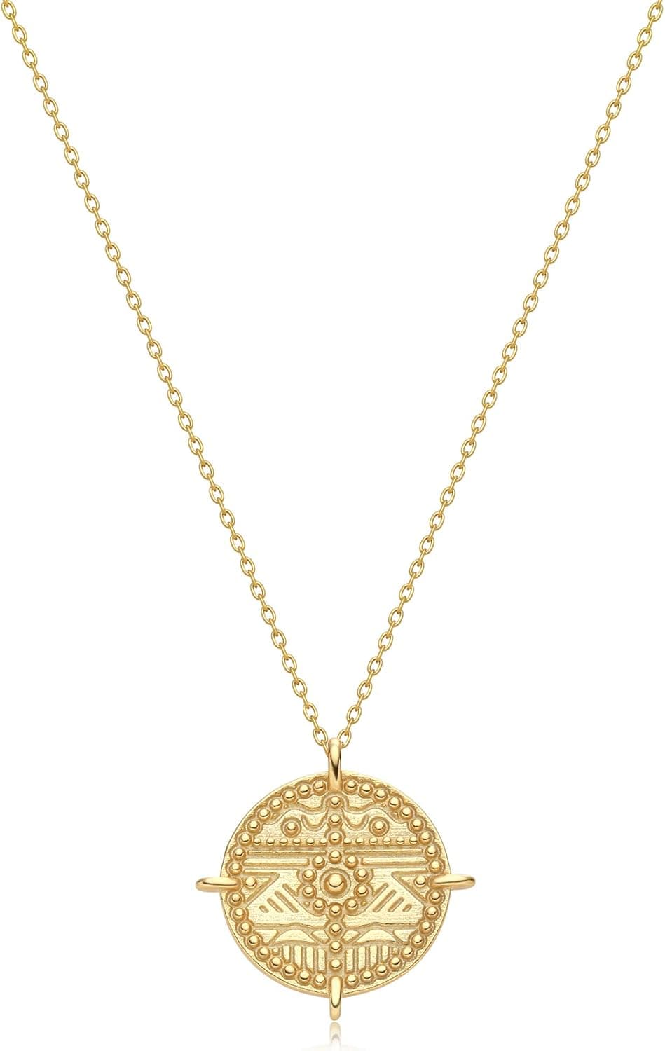 OSIANA Gold Coin Necklace for Women 18K Gold Filled Vintage Hammered Disc Aztec Coin Pendant Necklace Lucky Charm Unique Elegant Protection Gift for Her