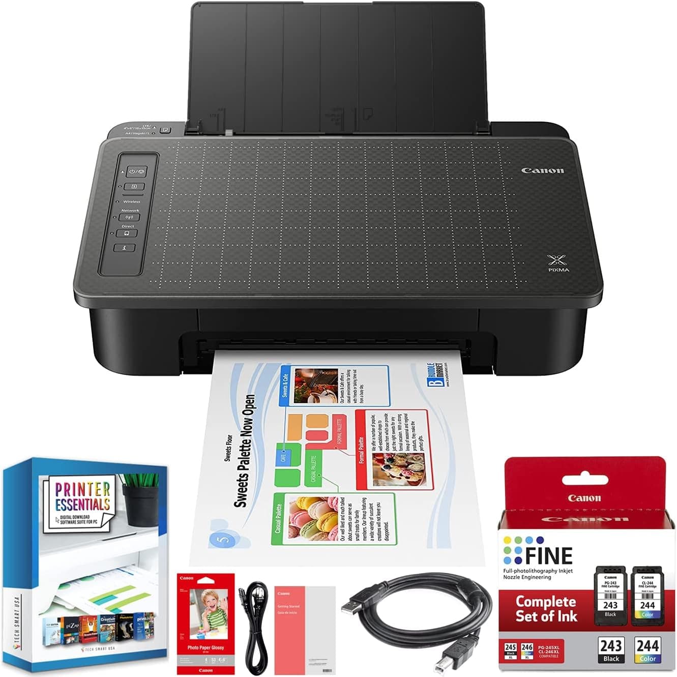 Canon PIXMA TS302 Wireless Inkjet Printer 2321C002 Compatible with Alexa, Mobile and Photo Printing, Wi-Fi and Bluetooth & Compatible with AirPrint Bundle DGE USB Print Cable + Business Software Kit
