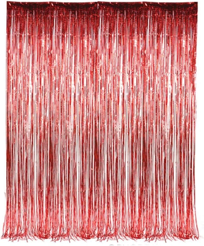 Rhode Island Novelty Red Foil Tinsel Fringe Curtain 3 feet x 8 feet (2 per Order)