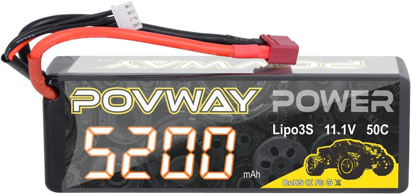 POVWAY 3S Lipo Battery 5200mAh 11.1V 50C RC Battery with Deans T Plug Hardcase Battery for RC Cars, RC Truck,Helicopter, Airplane (1 Pack)