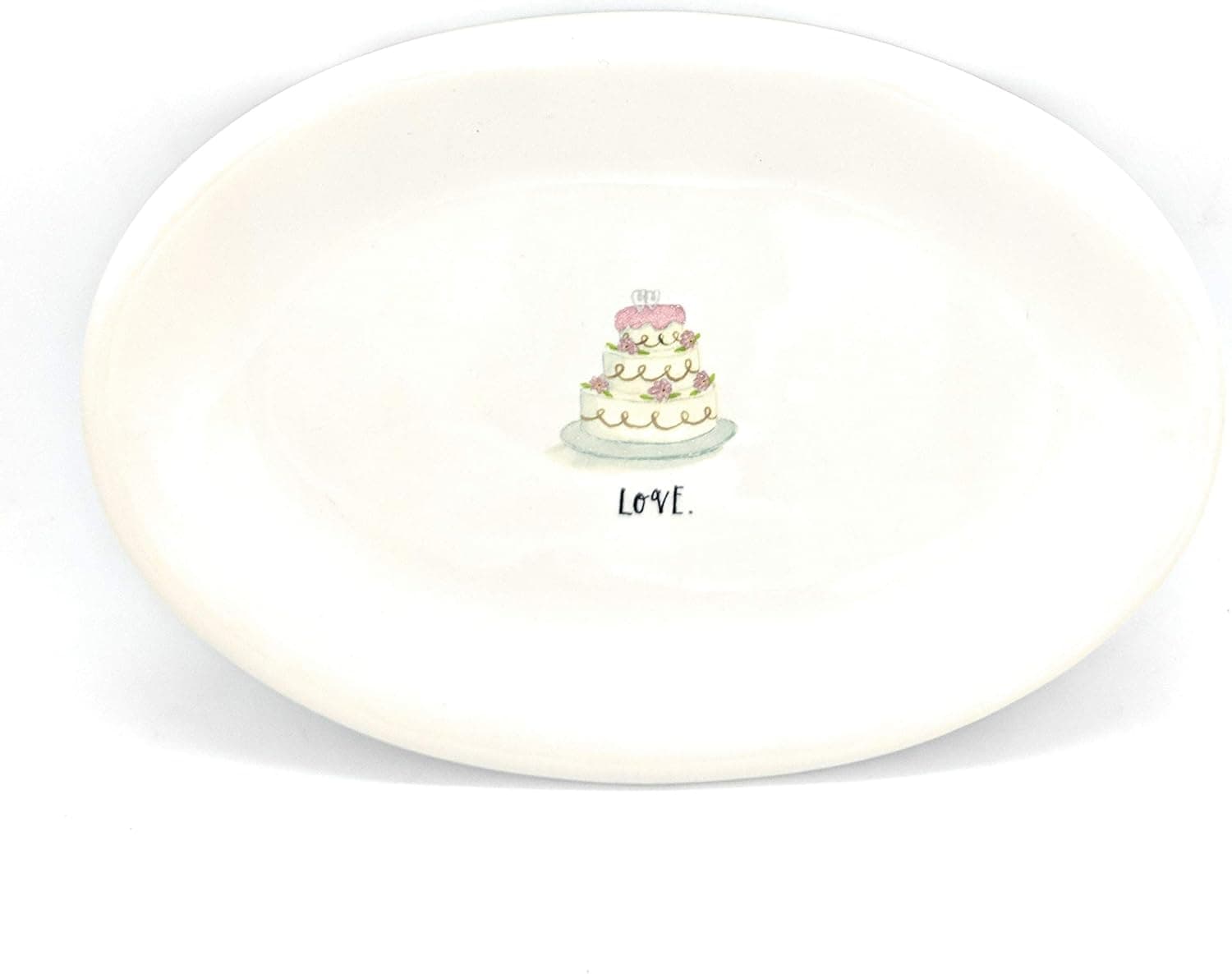 Rae Dunn LOVE. with Wedding Cake 8 inch oval decorative snack dessert Accent Plate. By Magenta.