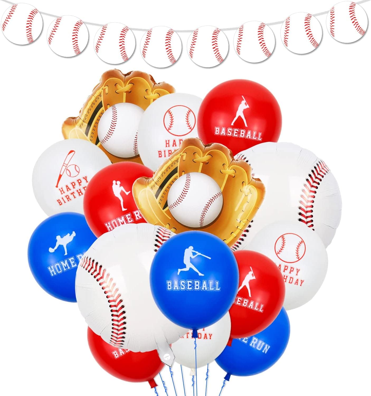 Baseball Party Balloons and Banner Decorations, 30 Pcs Baseball Pattern Balloons and Baseball Banner Decor Set for Game Day Sports Theme Birthday Party