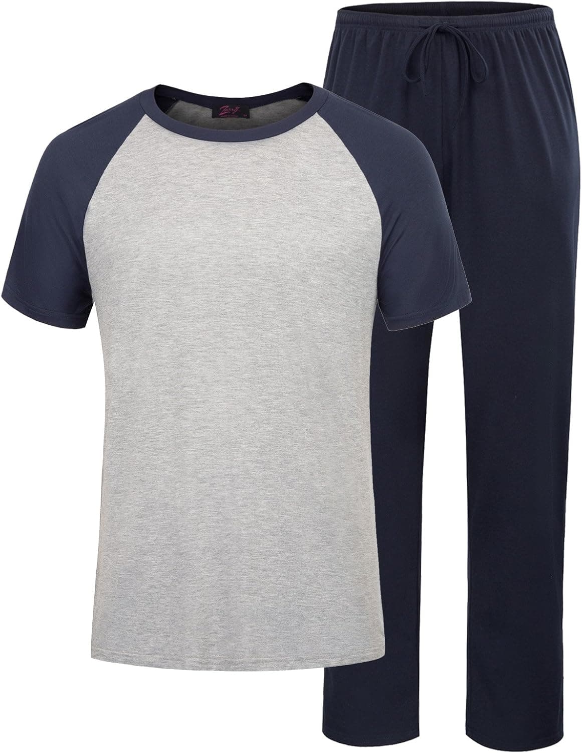 Mens Two Piece Pajamas Set Knit Modal Tee Elastic Waist Pants Pjs Size XL Navy-Grey