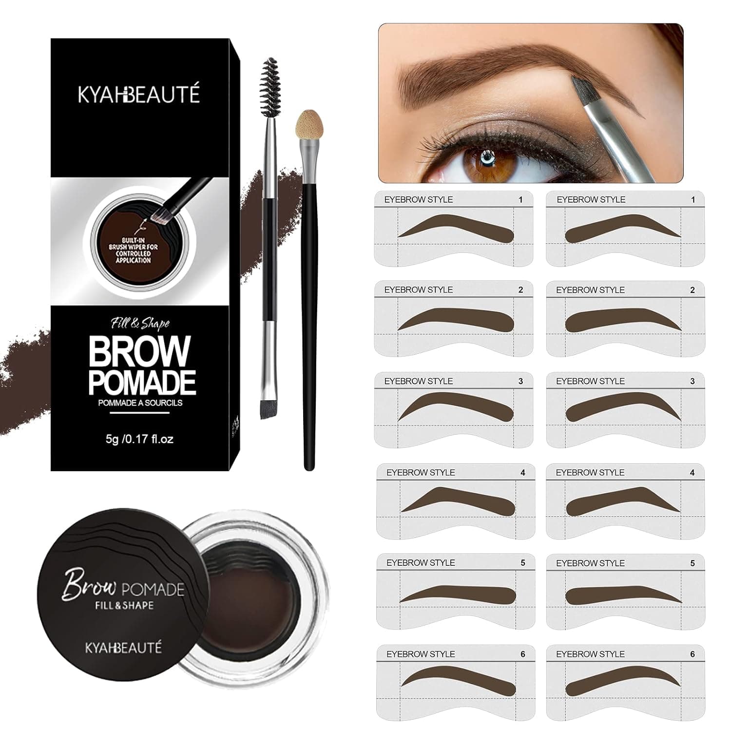 Sea-Maid Waterproof Eyebrow Pomade, Stamp Stencil Kit, Brow Color 24h Long Lasting Cream, Buildable Perfect Bushy Makeup, 12 Reusable Stencils - Blonde, 1.76 Ounce (Pack of 1)