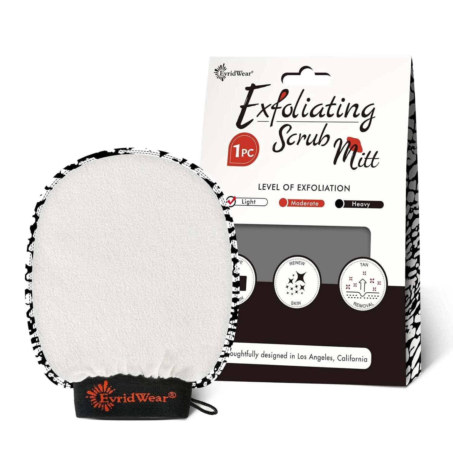 Evridwear Exfoliating Glove Body Scrubber for Back & Face, Light Level Exfoliating Mitt Body Scrub for Women & Men, Dead Skin Remover in Shower