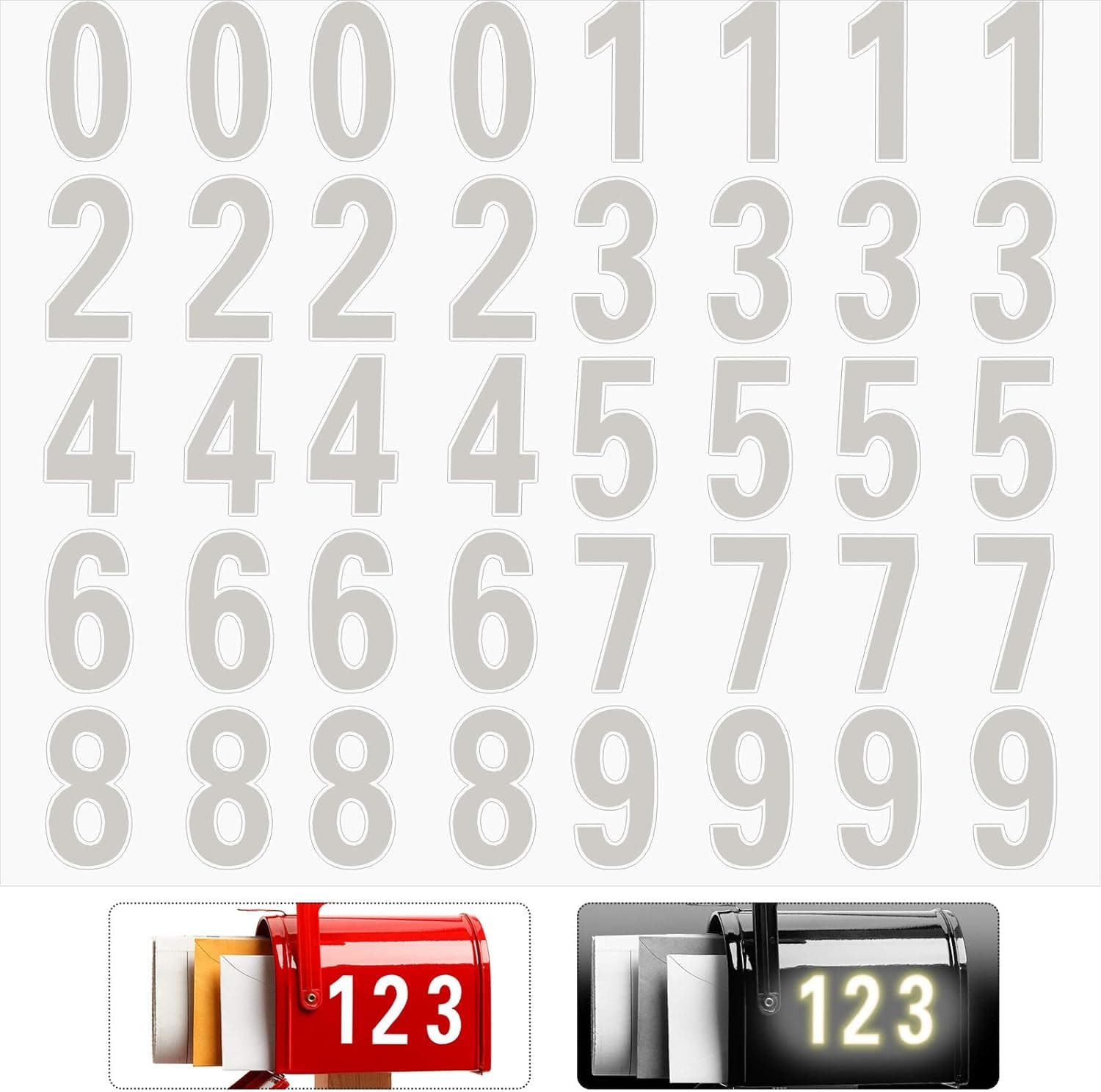 40 Pieces Reflective Mailbox Number Sticker Decal Adhesive Reflective Address Numbers Number 0-9 Waterproof and Fade-Resistant for Window, Signs, Door, Cars (Transparent, White,4 Inch)