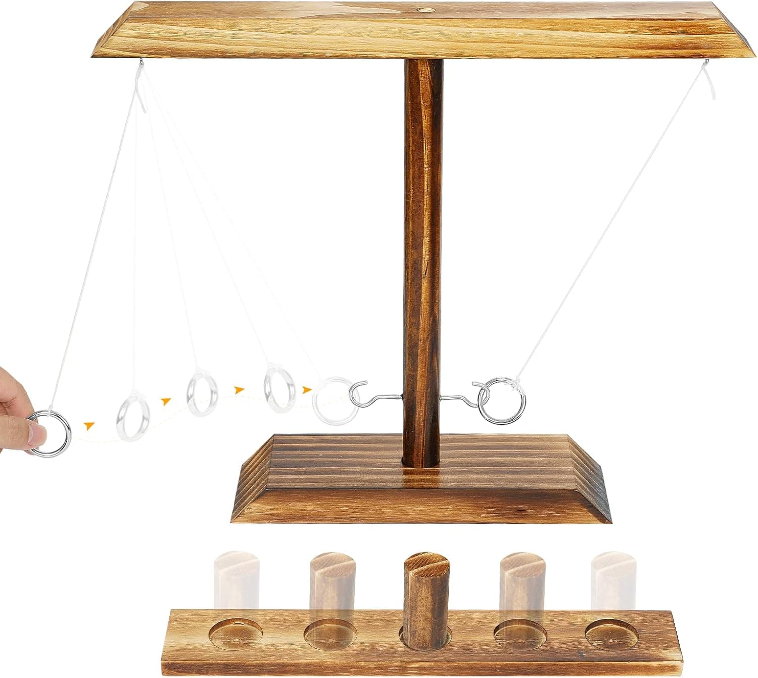 Rocorose Ring Toss Games for Adults, Outdoor Indoor Fun Hook and Ring Games with Shot Ladder, Handmade Wooden Interactive Game for Home, Party