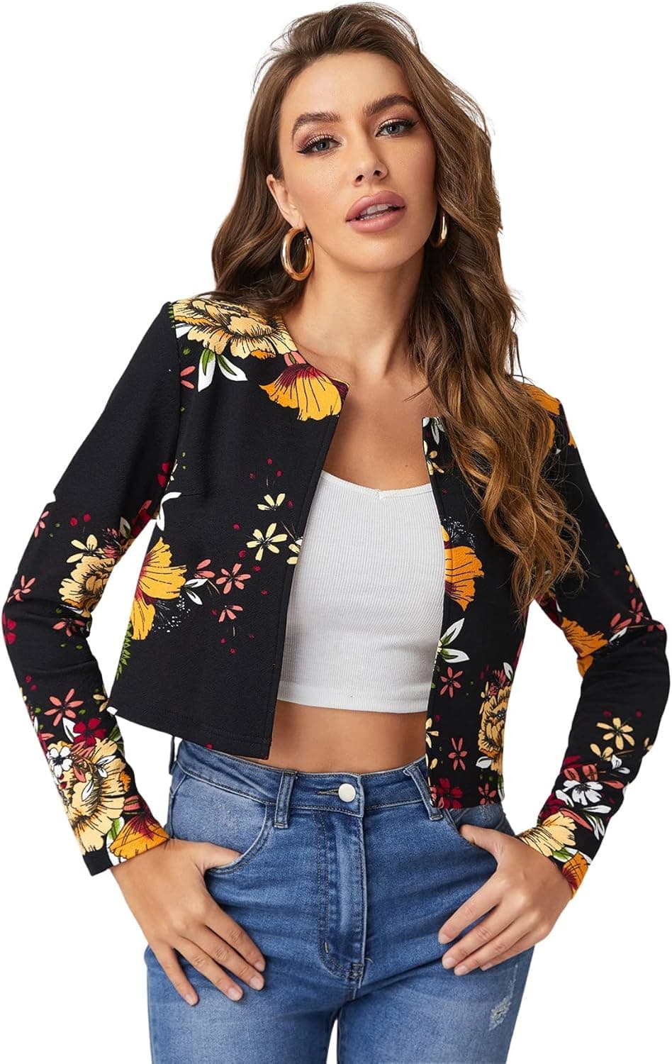 Floerns Women's Plaid Print Long Sleeve Open Front Jacket