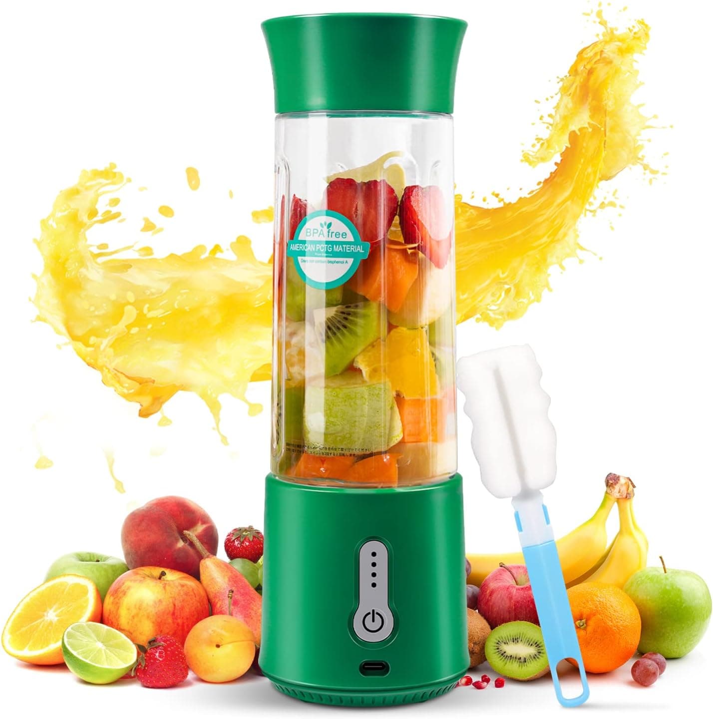 Portable Blender,Portable Blender for Shakes and Smoothies,Rechargeable Personal Size Blender,Anzid 18 Oz Travel Mini usb blender cup,4000mAh Sports Fruit veggie Juicer with Six Blades (Light green, 18 Oz Portable Blender)