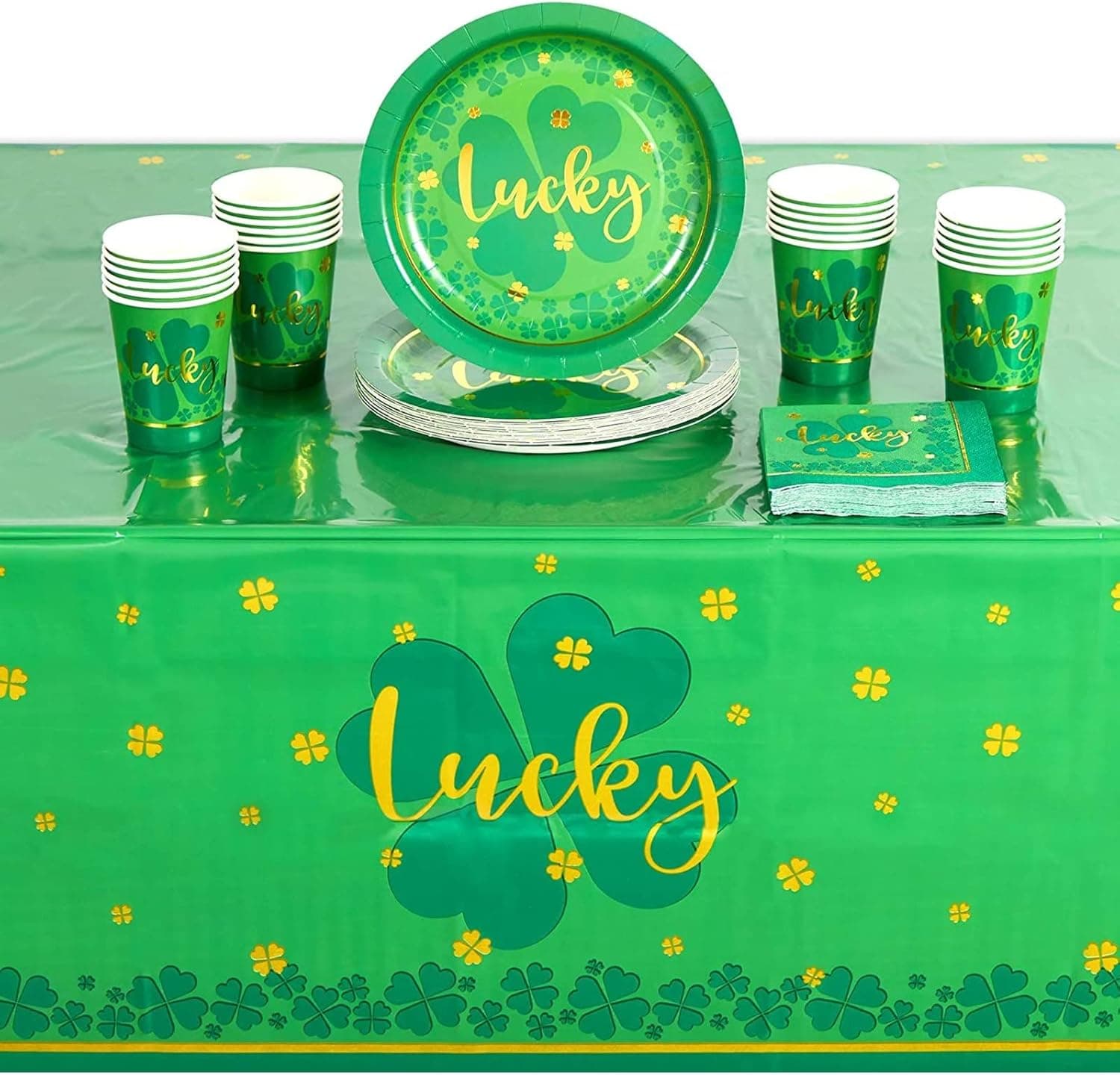 St Patrick's Party Pack, Dinnerware, Tablecloths, and Cups (Serves 24, 74 Pieces)