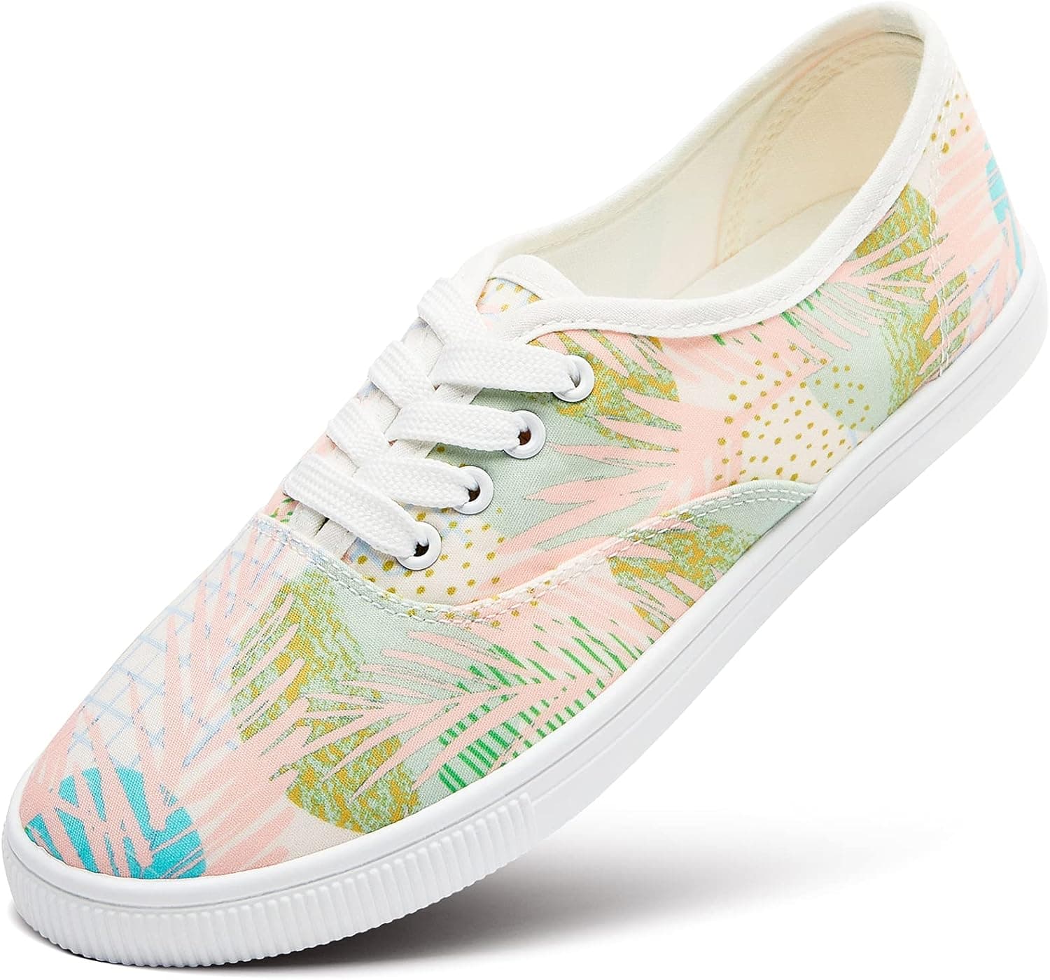 Women's Canvas Shoes Fashion Sneakers White Tennis Shoes Casual Slip on Shoes Floral Embroidered Low Top Sneakers(Pink Flower.US10)