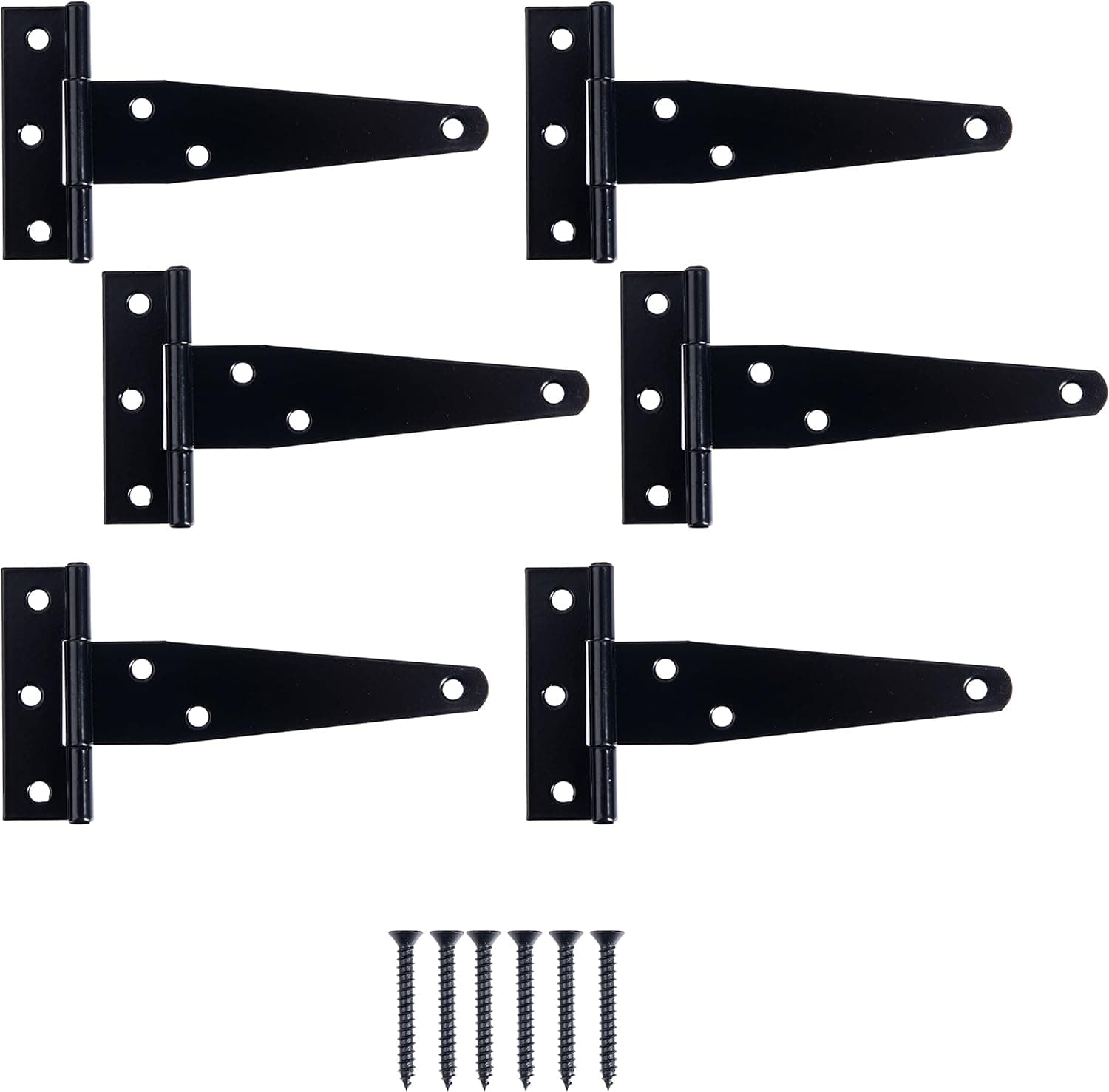 Ilyapa Metal Gate Hinges, 6 Pack - 4 Inch Outdoor T Strap Hinges for Barn Door, Shed or Wooden Fences