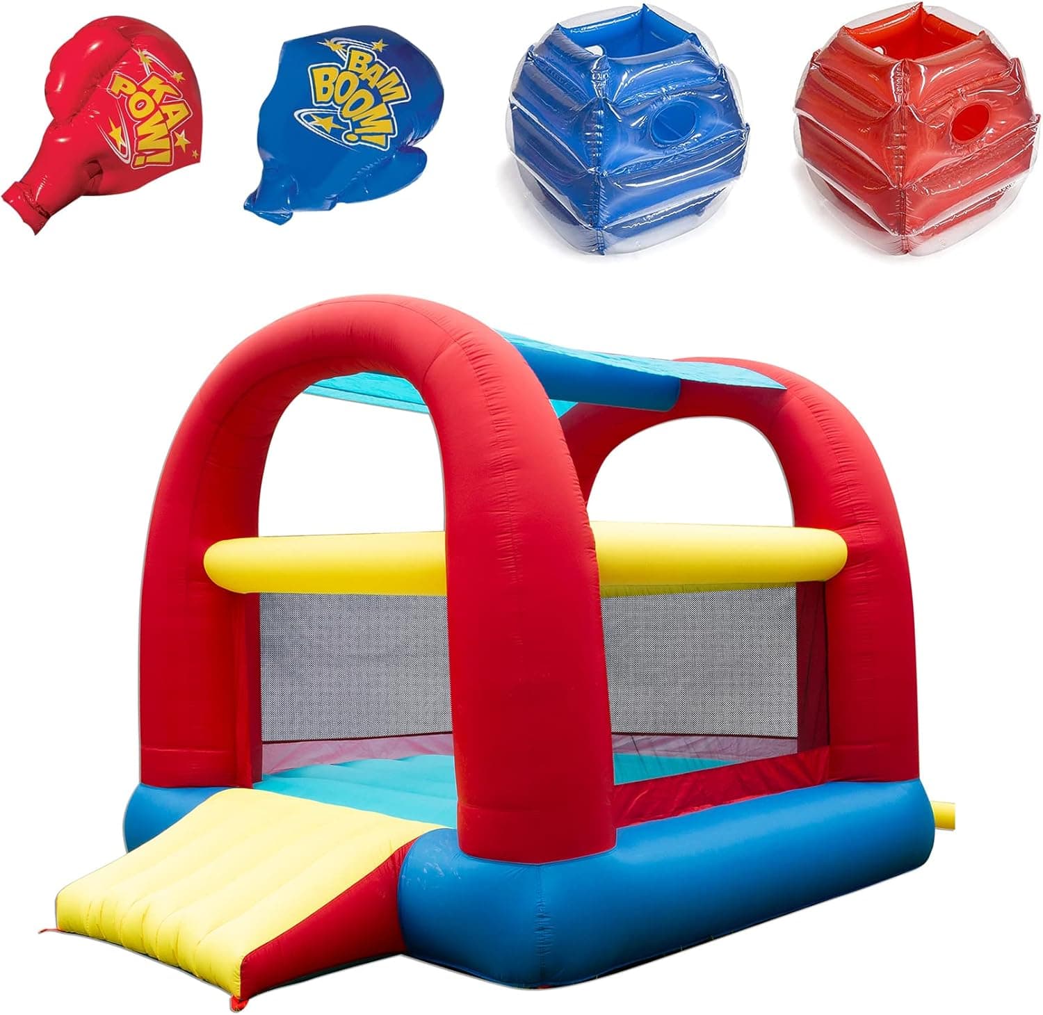 Banzai Battle Bop Combo Pack with Inflatable Gloves & Body Bumpers, 2 Pairs Each & Cool Canopy Bouncer Inflatable Slide & Shaded Backyard Bounce House