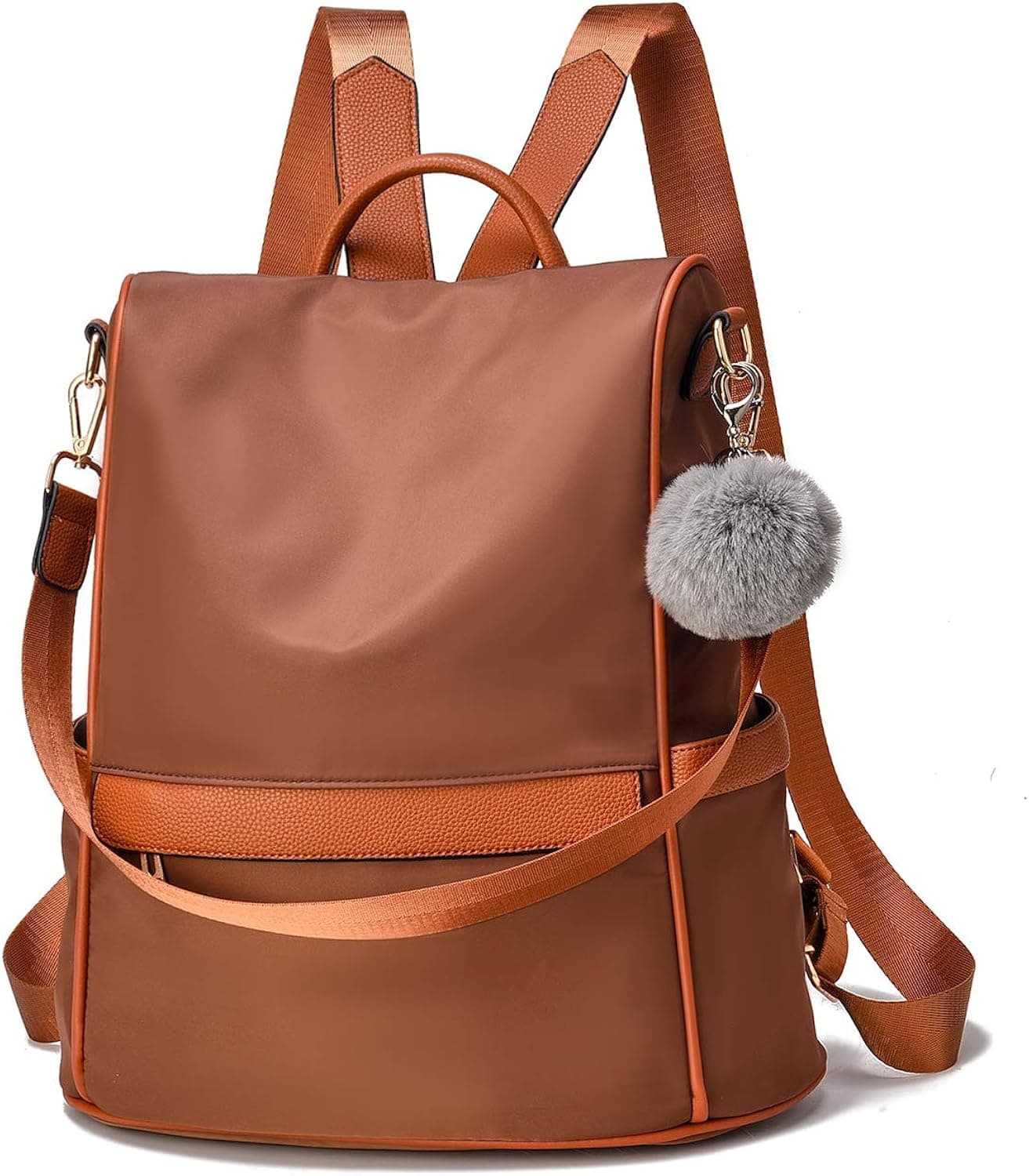 Women Backpack Purse Nylon Anti-theft Fashion Casual Lightweight Travel School Shoulder Bag (Large, Coffee)