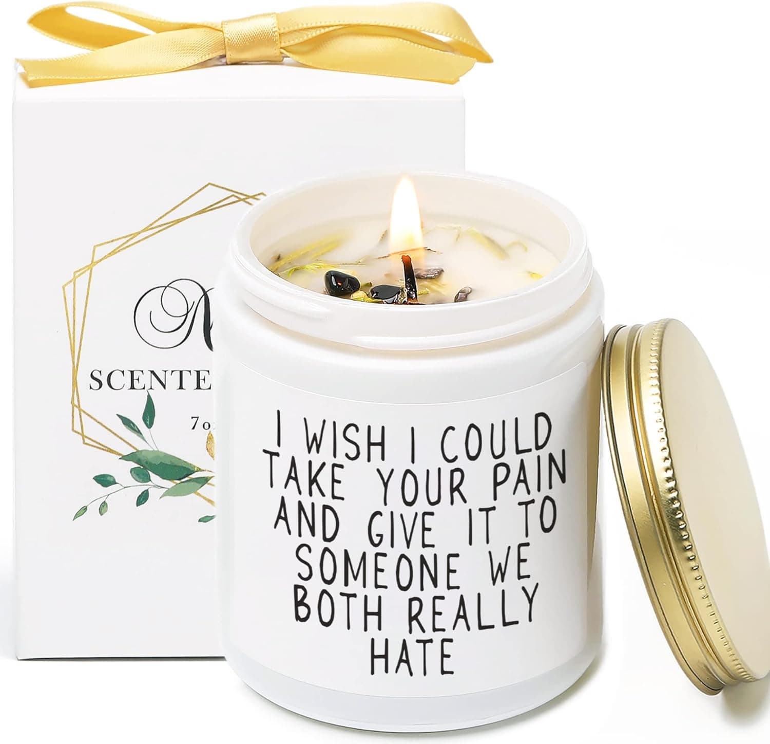 Get Well Soon Gifts for Women, Take Your Pain Scented Soy Candle, Feel Better, After Surgery Gifts for Women, Her, Friends, Vanilla&Lavender Scented Candles with Crystal